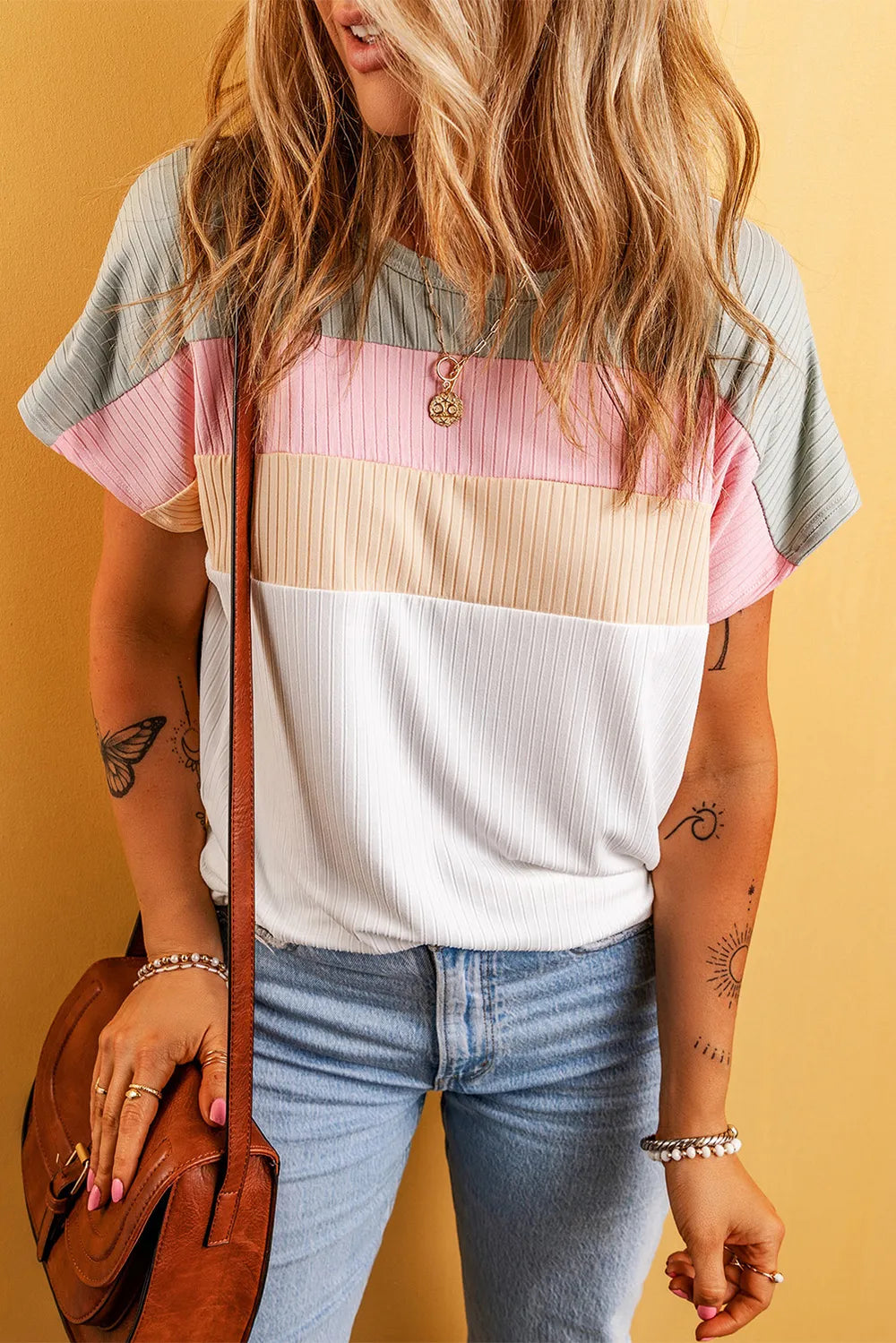 Color Block Round Neck Short Sleeve T-Shirt – Trendsi | ClozArt