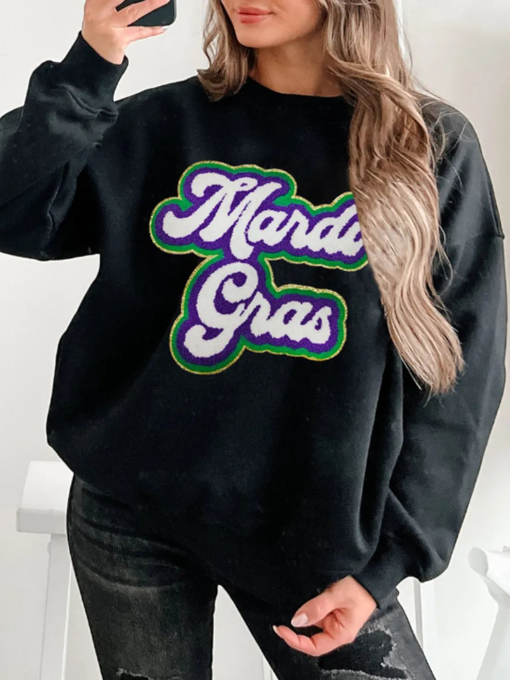 MARDI GRAS Round Neck Drop Shoulder Sweatshirt – Trendsi | ClozArt