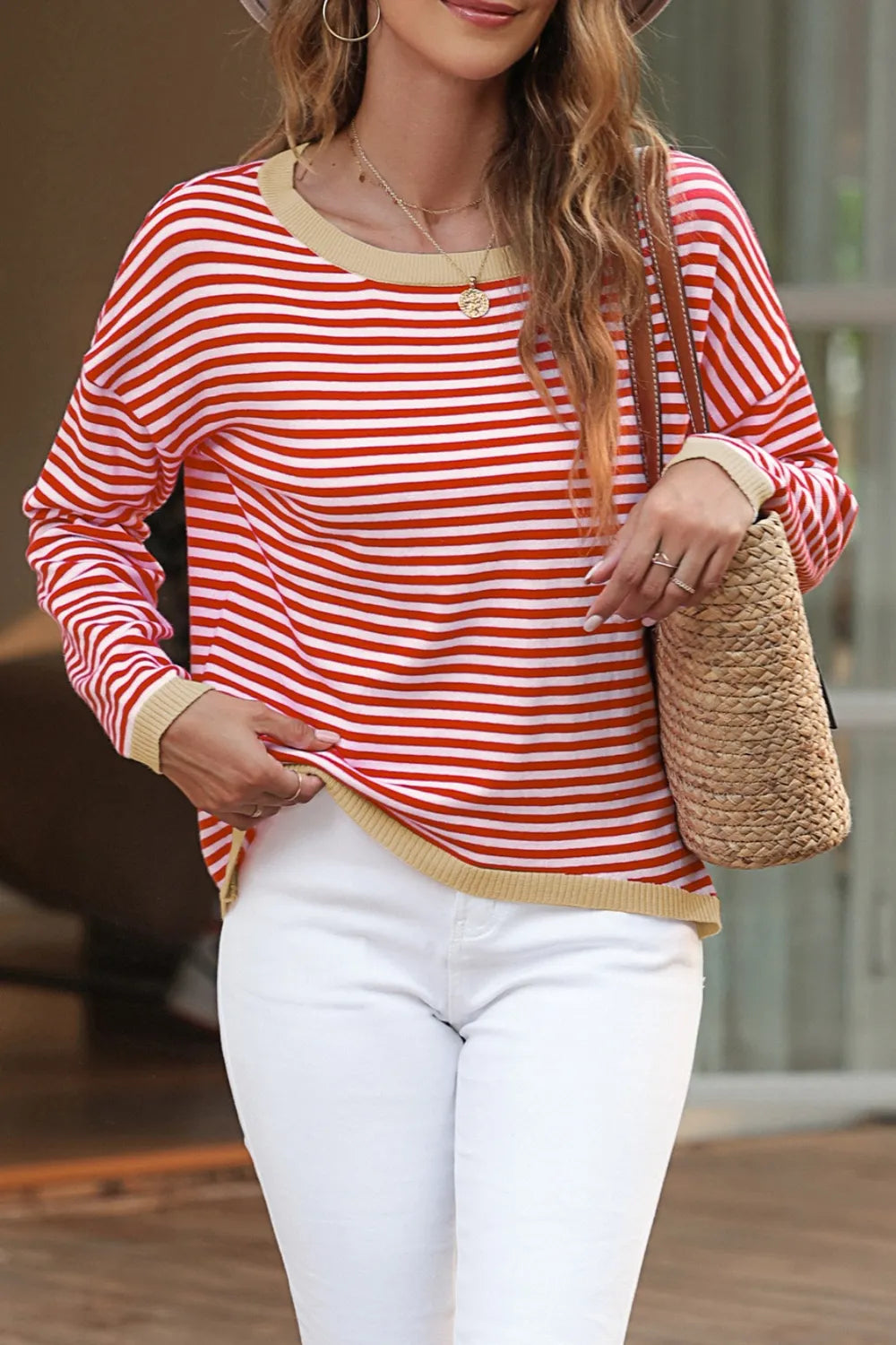Striped Round Neck Drop Shoulder T-Shirt – Trendsi | ClozArt