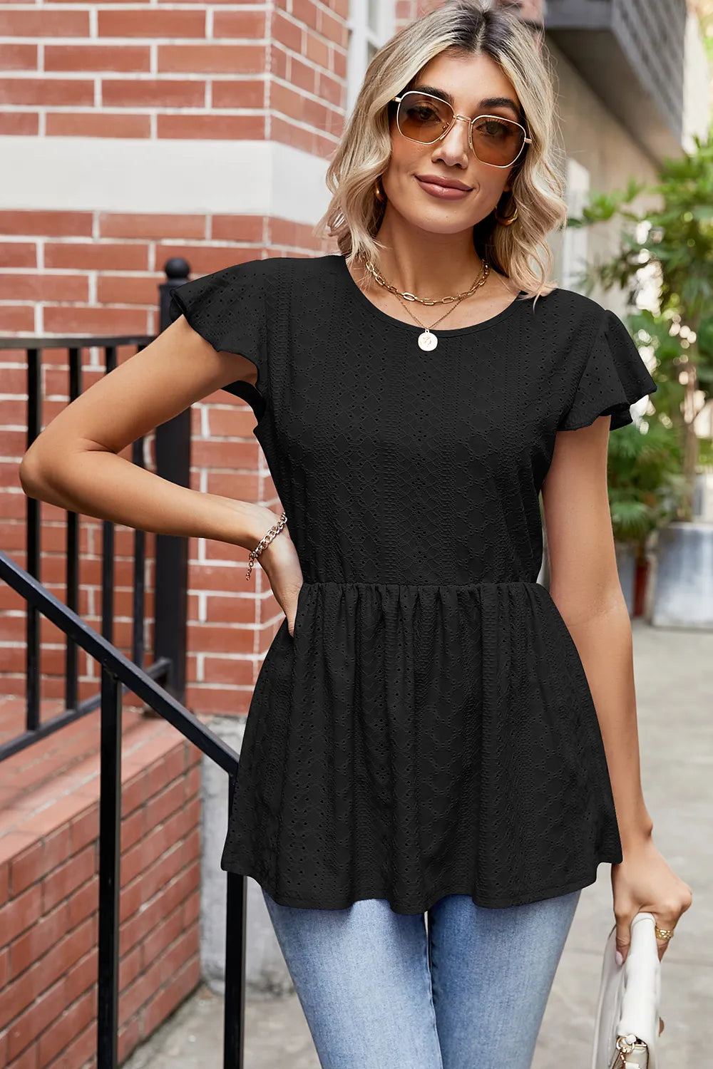 Tied Ruffled Round Neck Peplum T-Shirt – Trendsi | ClozArt