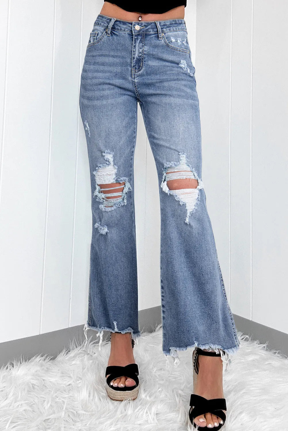 Distressed Raw Hem Bootcut Jeans – Trendsi | ClozArt