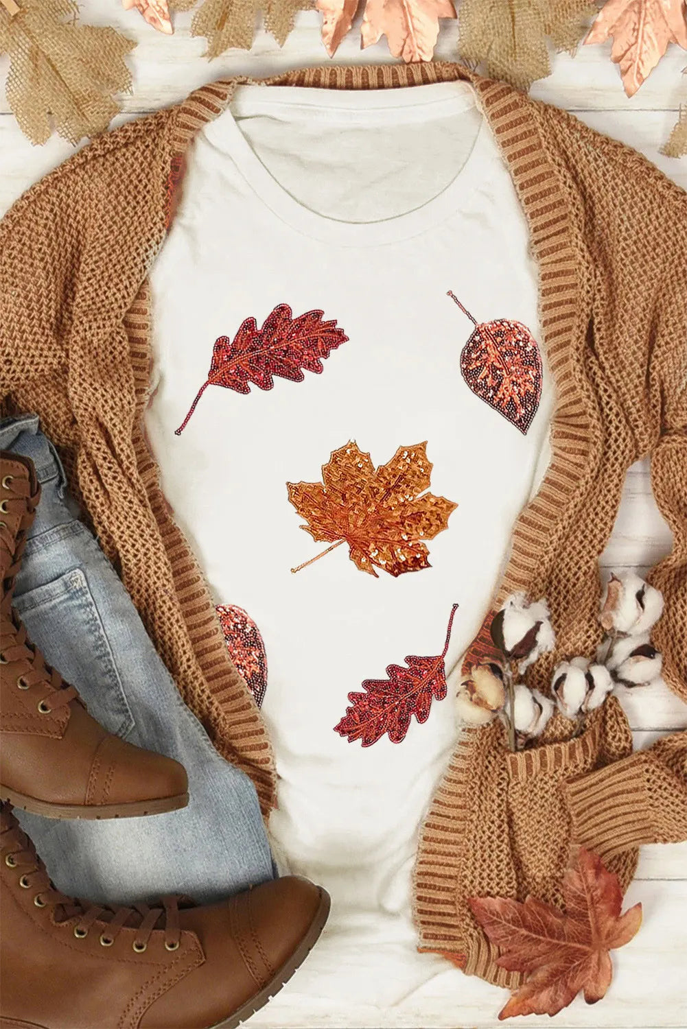 Maple Leaf Round Neck Short Sleeve T-Shirt – Trendsi | ClozArt