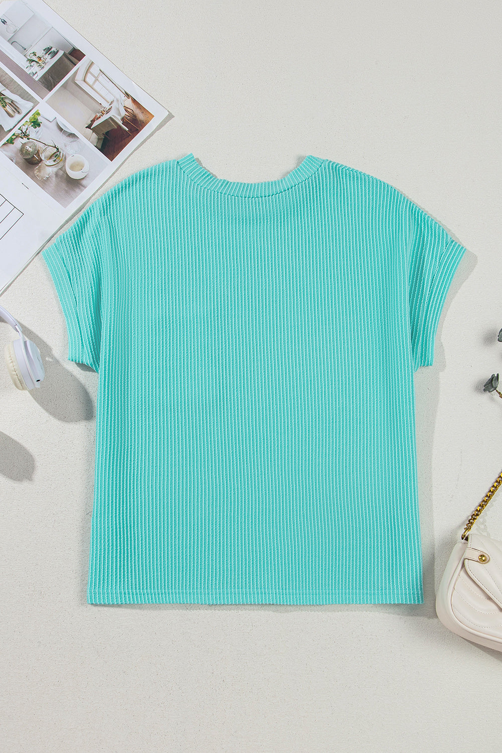 Pink Corded Colorblock Pocket Crew Neck T Shirt – Shewin | ClozArt