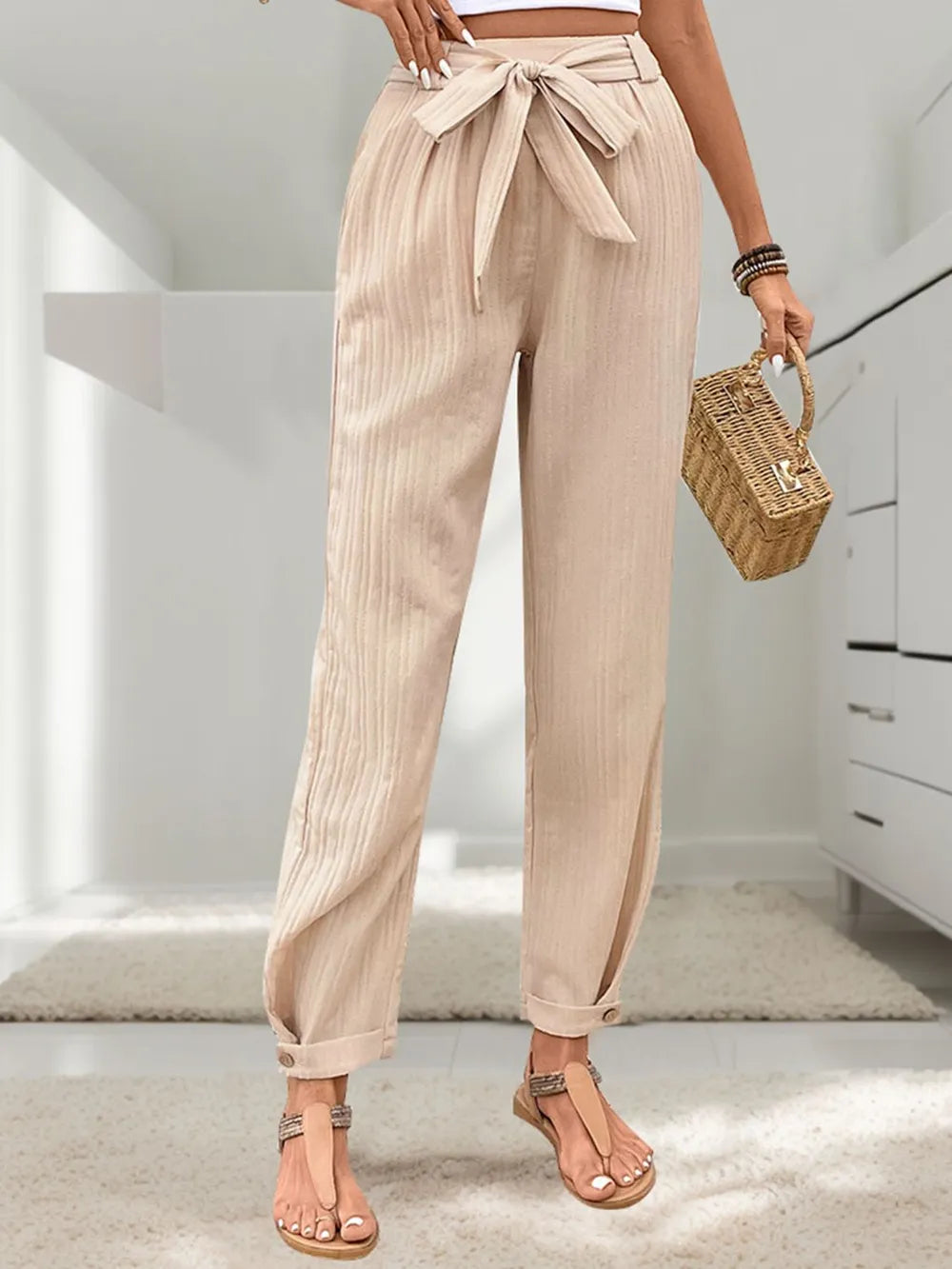 Perfee Tied High Waist Pants – Trendsi | ClozArt