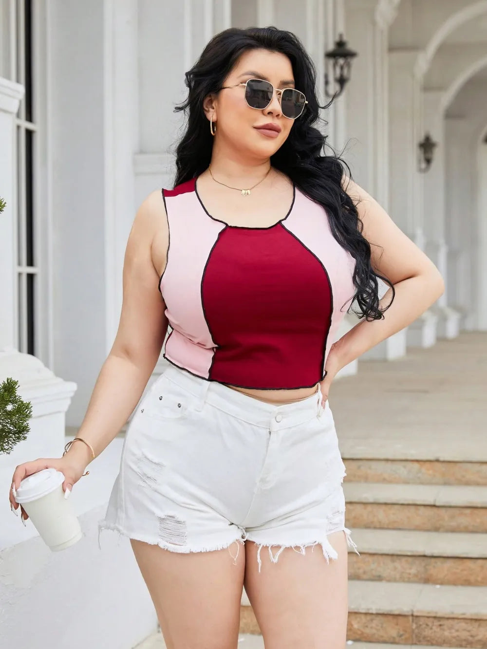 Plus Size Contrast Round Neck Tank – Trendsi | ClozArt