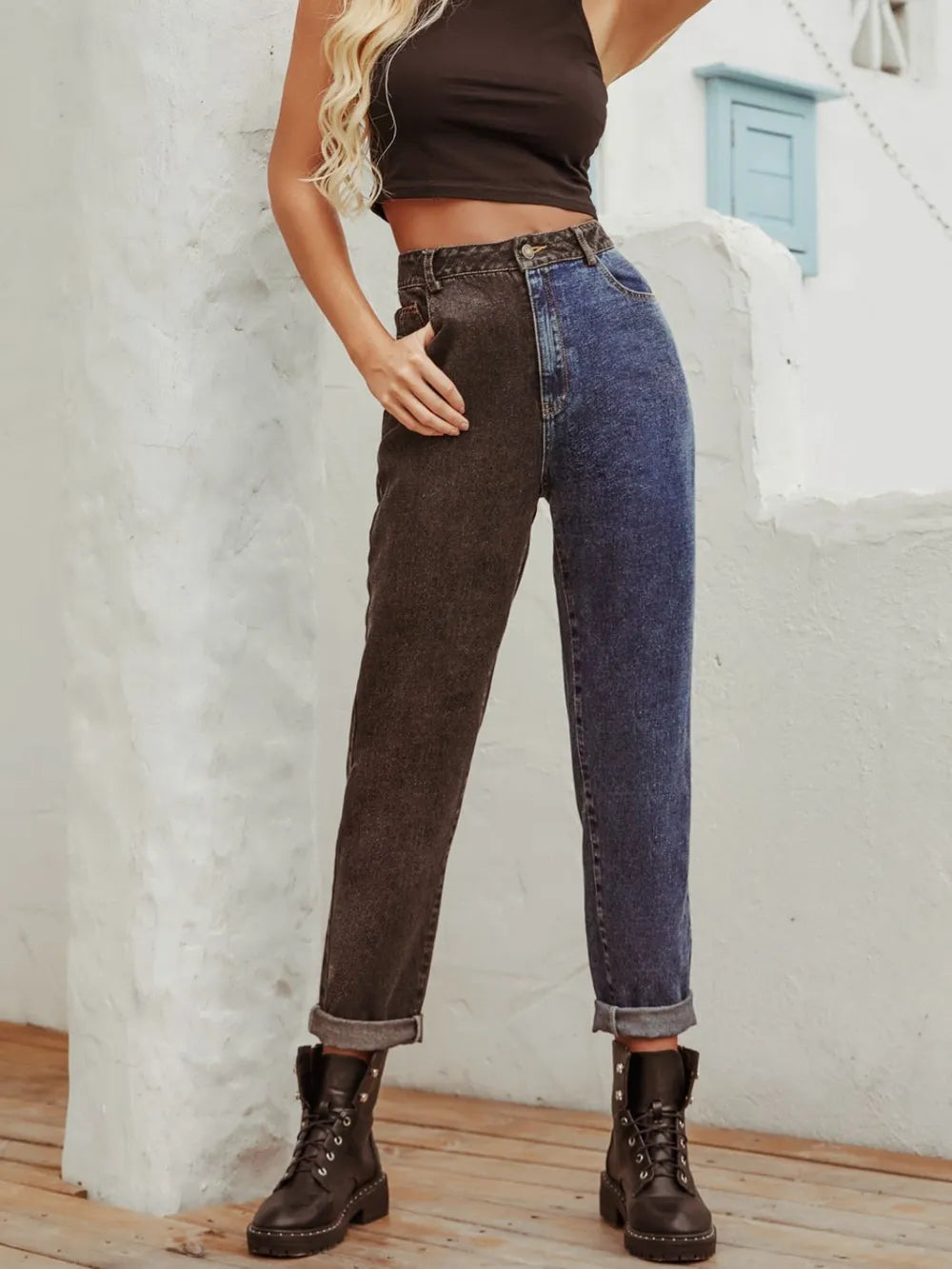 Two Tone Straight Leg Jeans – Trendsi | ClozArt