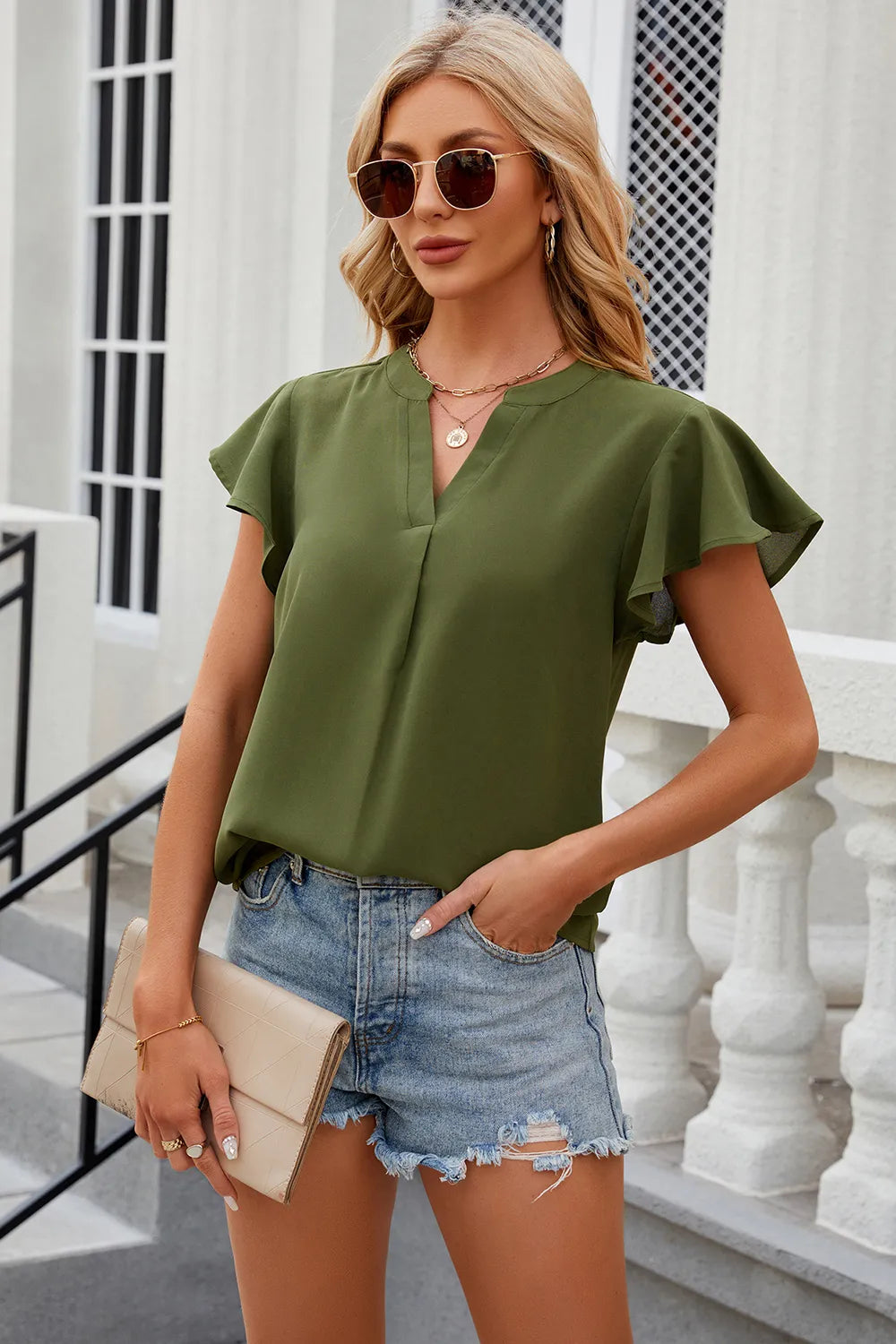 Notched Cap Sleeve T-Shirt – Trendsi | ClozArt