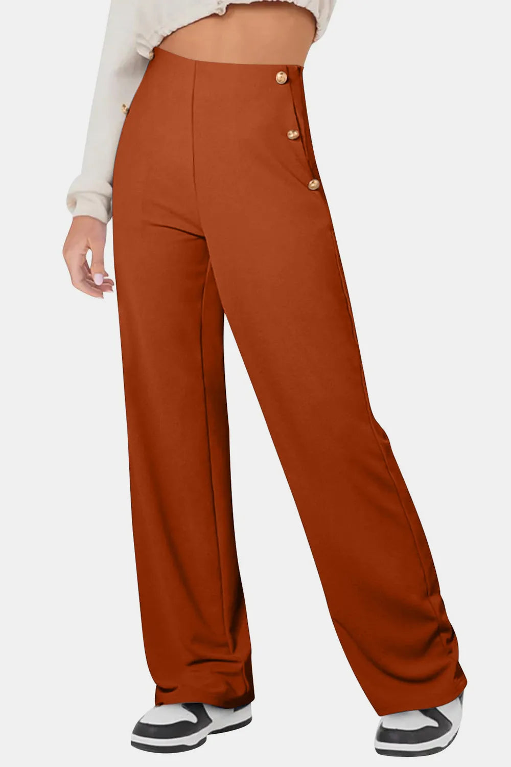 Decorative Button High Rise Pants – Trendsi | ClozArt