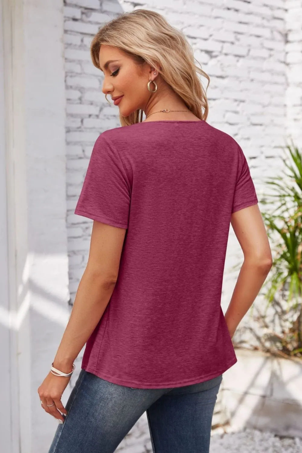 Decorative Button Scoop Neck T-Shirt – Trendsi | ClozArt