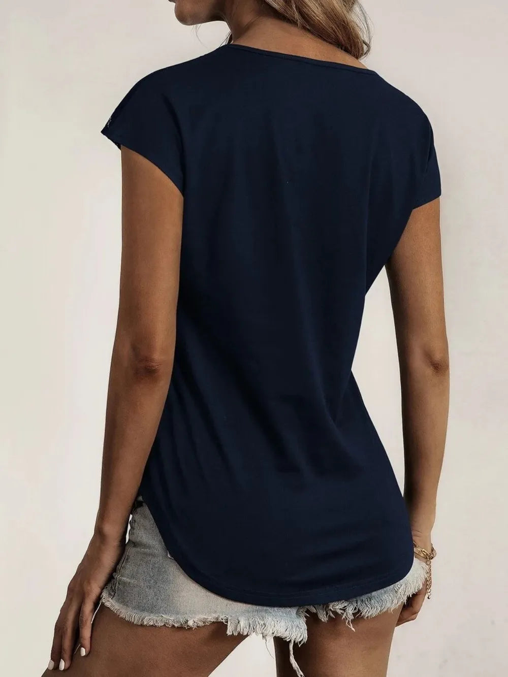 Lace Detail Half Zip Cap Sleeve T-Shirt – Trendsi | ClozArt
