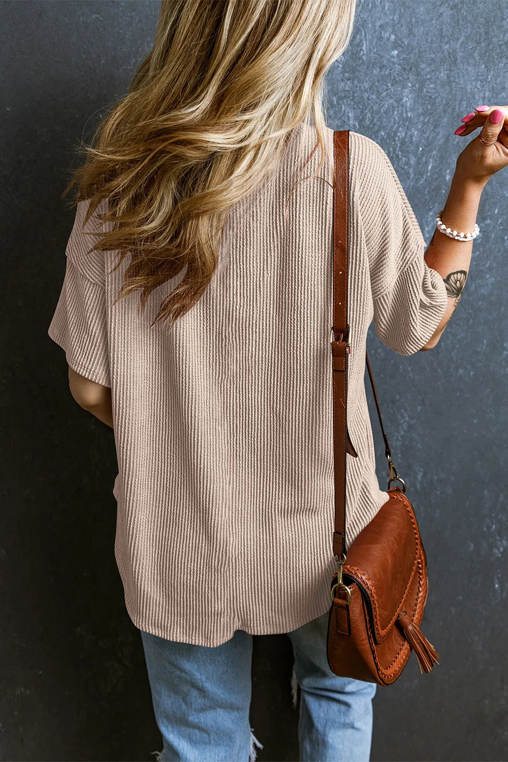 Textured V-Neck Dropped Shoulder T-Shirt – Trendsi | ClozArt