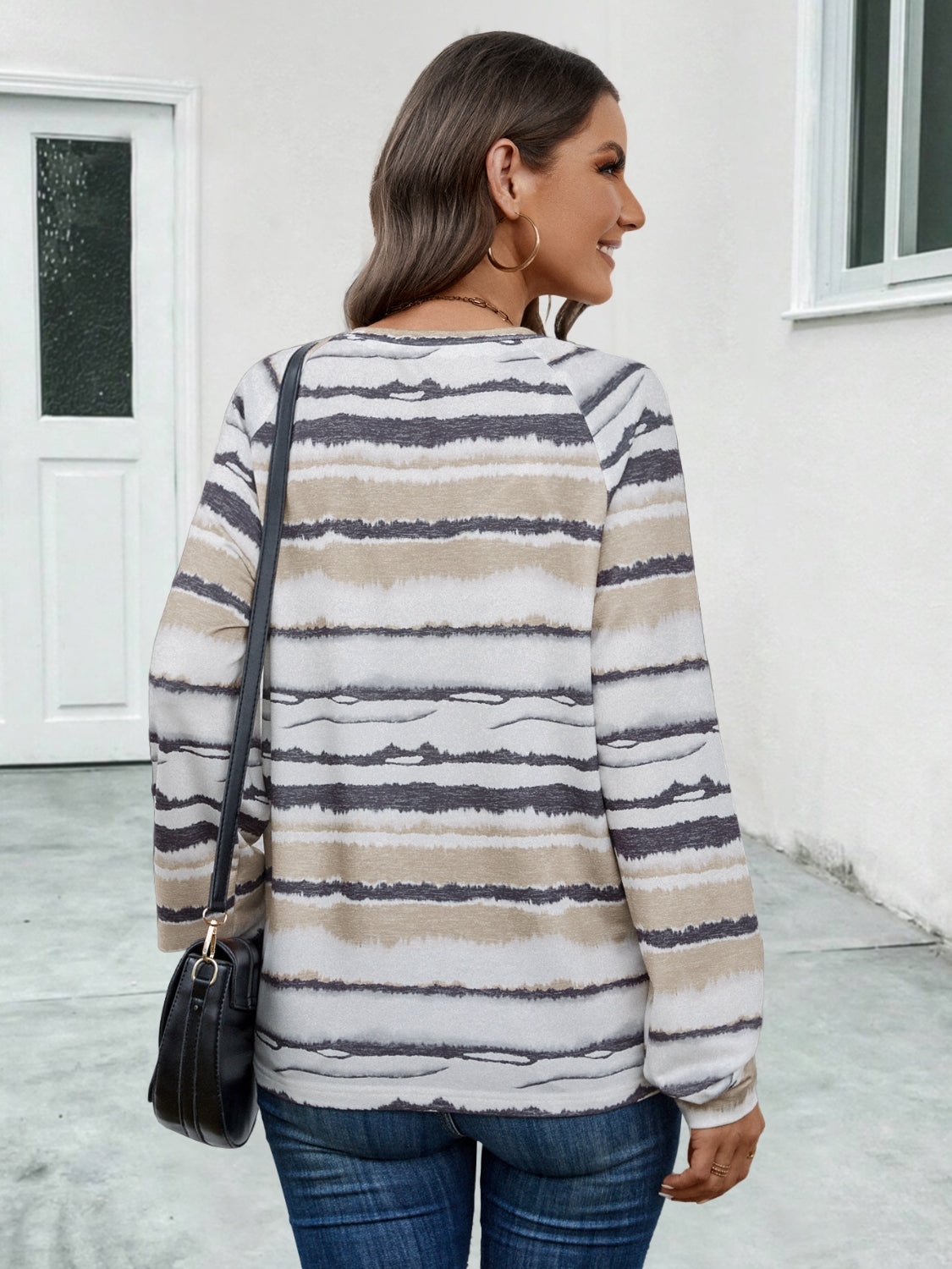 Striped V-Neck Long Sleeve T-Shirt – Trendsi | ClozArt