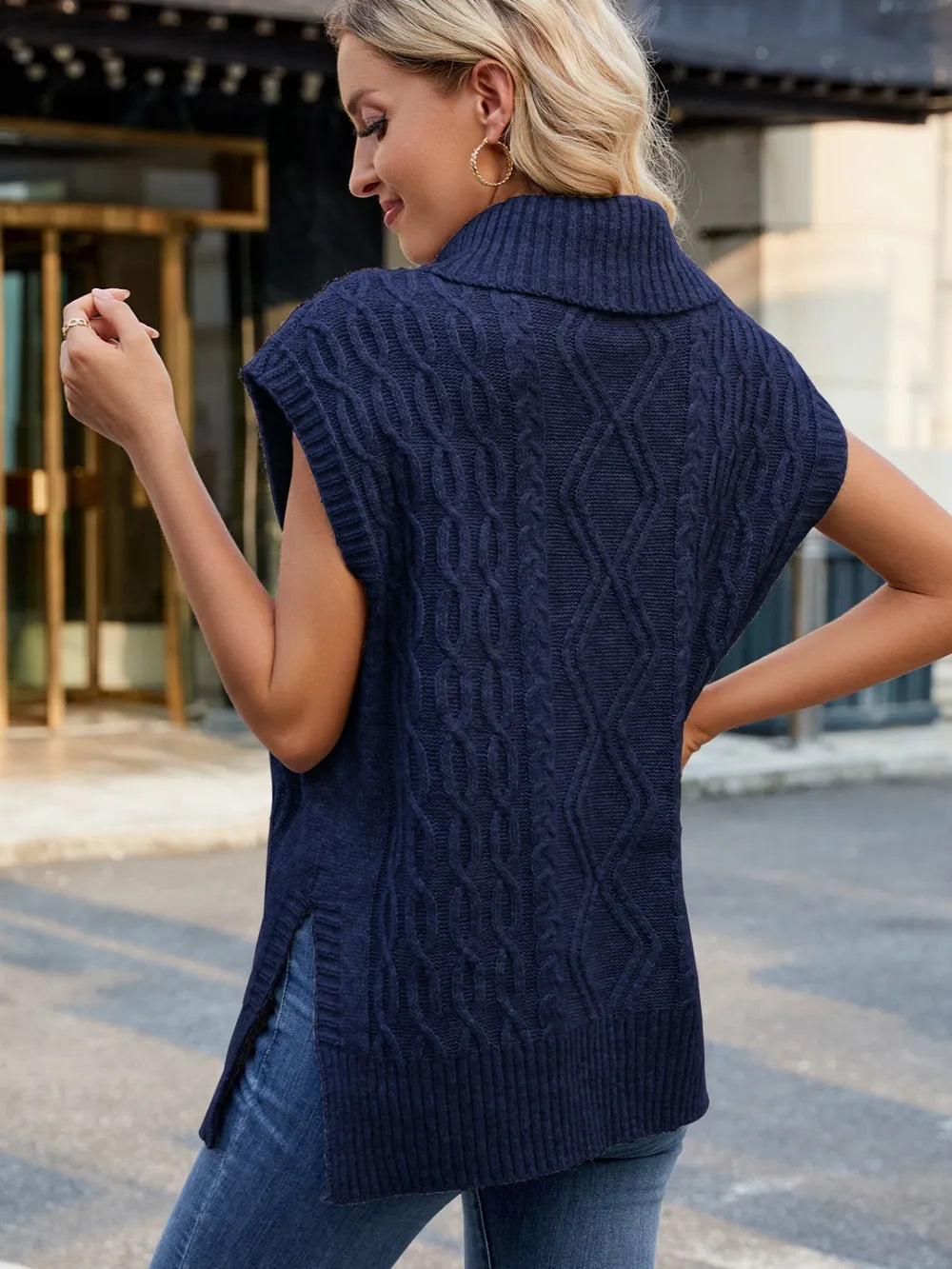 Side Slit Turtleneck Sweater Vest – Trendsi | ClozArt