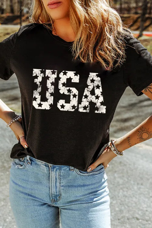 USA Round Neck Short Sleeve T-Shirt – Trendsi | ClozArt