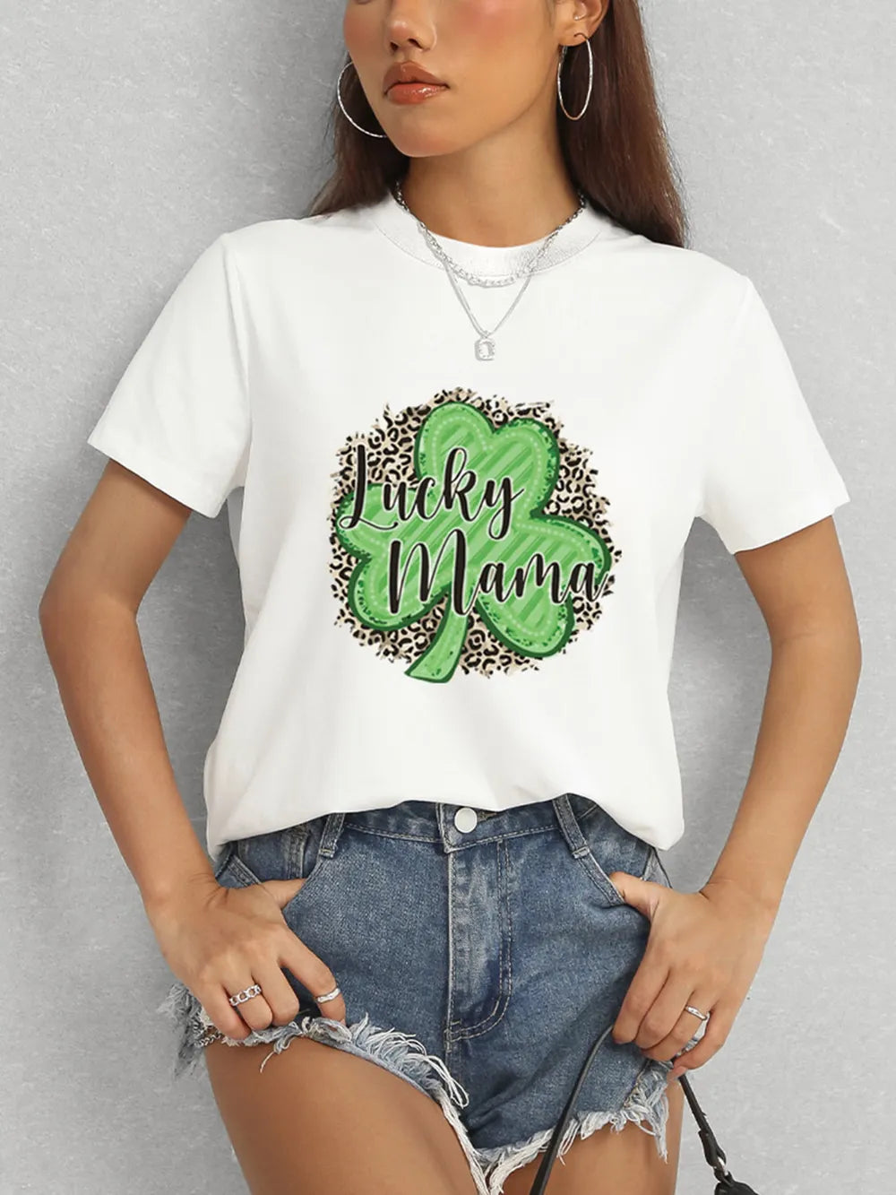 LUCKY MAMA Round Neck T-Shirt – Trendsi | ClozArt