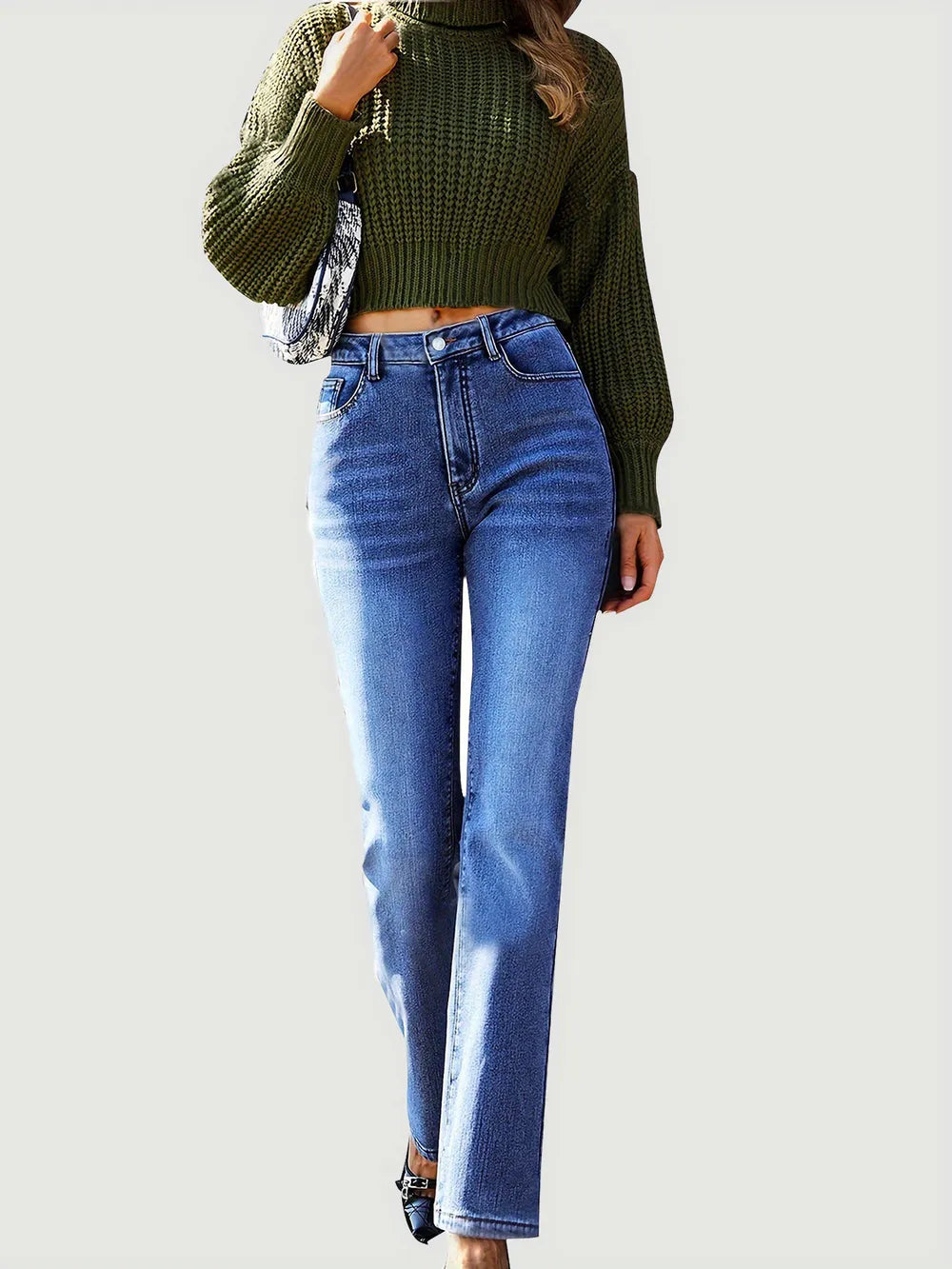 Straight Leg Jeans with Pockets – Trendsi | ClozArt
