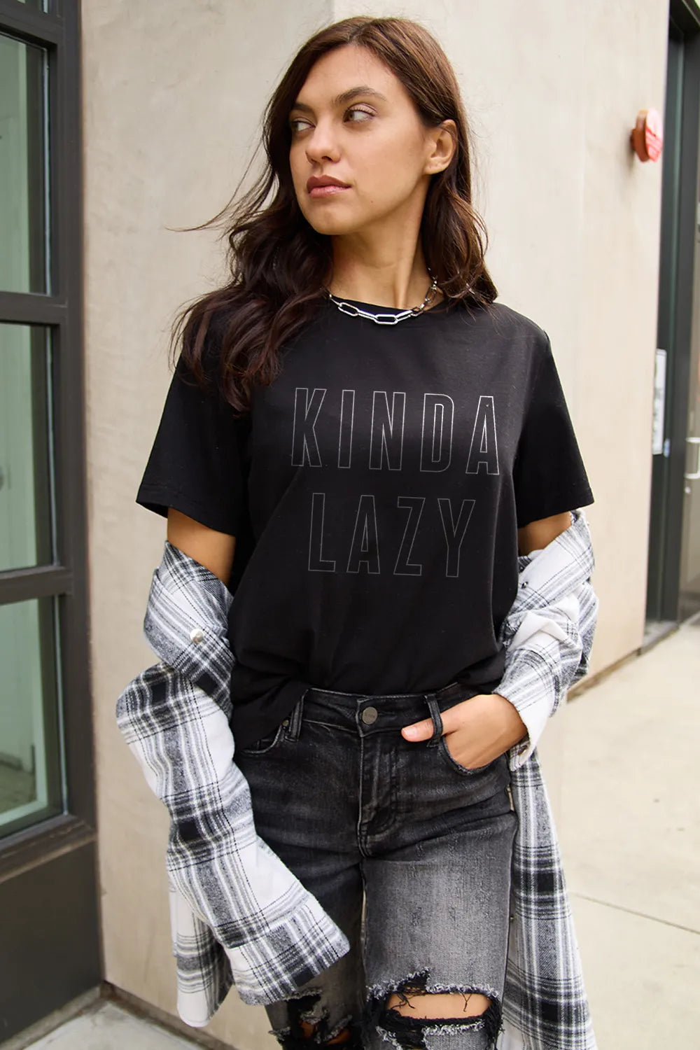 Simply Love Full Size KINDA LAZY Round Neck T-Shirt – Trendsi | ClozArt