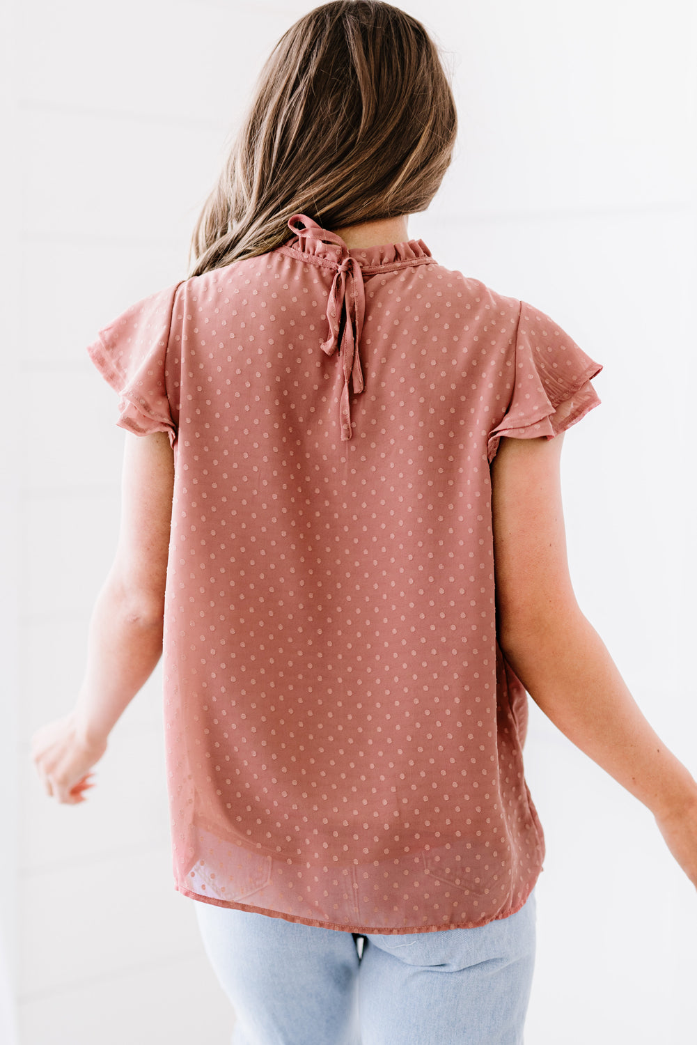Polka Dot Smocked Flutter Sleeve Blouse – Trendsi | ClozArt