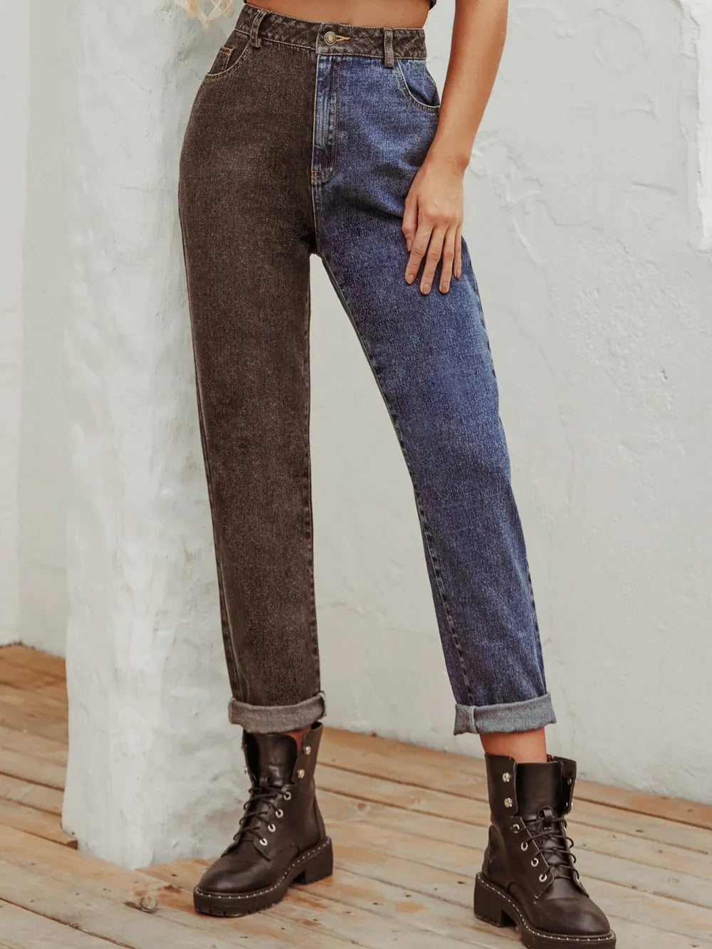 Two Tone Straight Leg Jeans – Trendsi | ClozArt