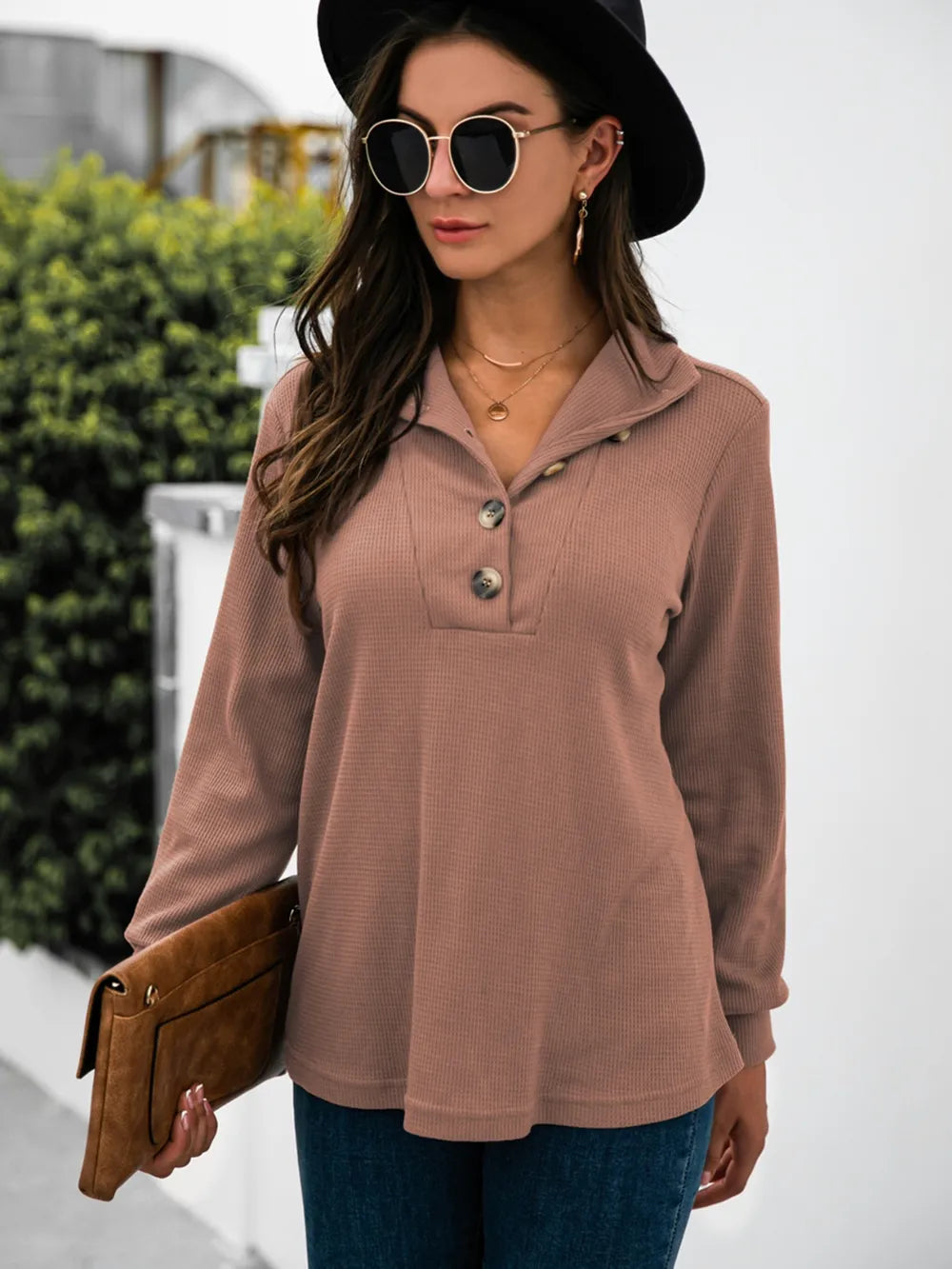 Half Button Long Sleeve T-Shirt – Trendsi | ClozArt
