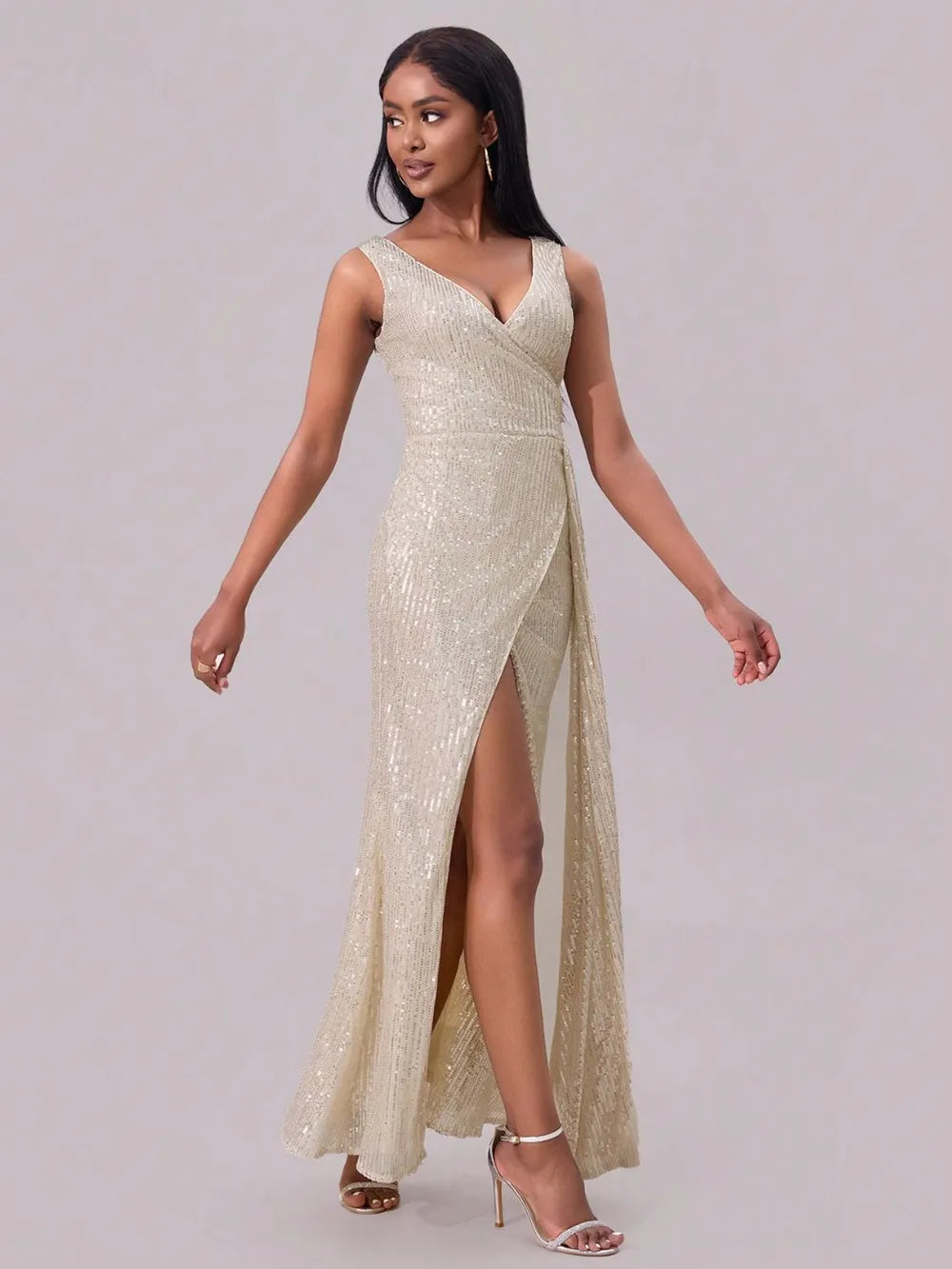 Slit Sequin Surplice Sleeveless Maxi Dress – Trendsi | ClozArt