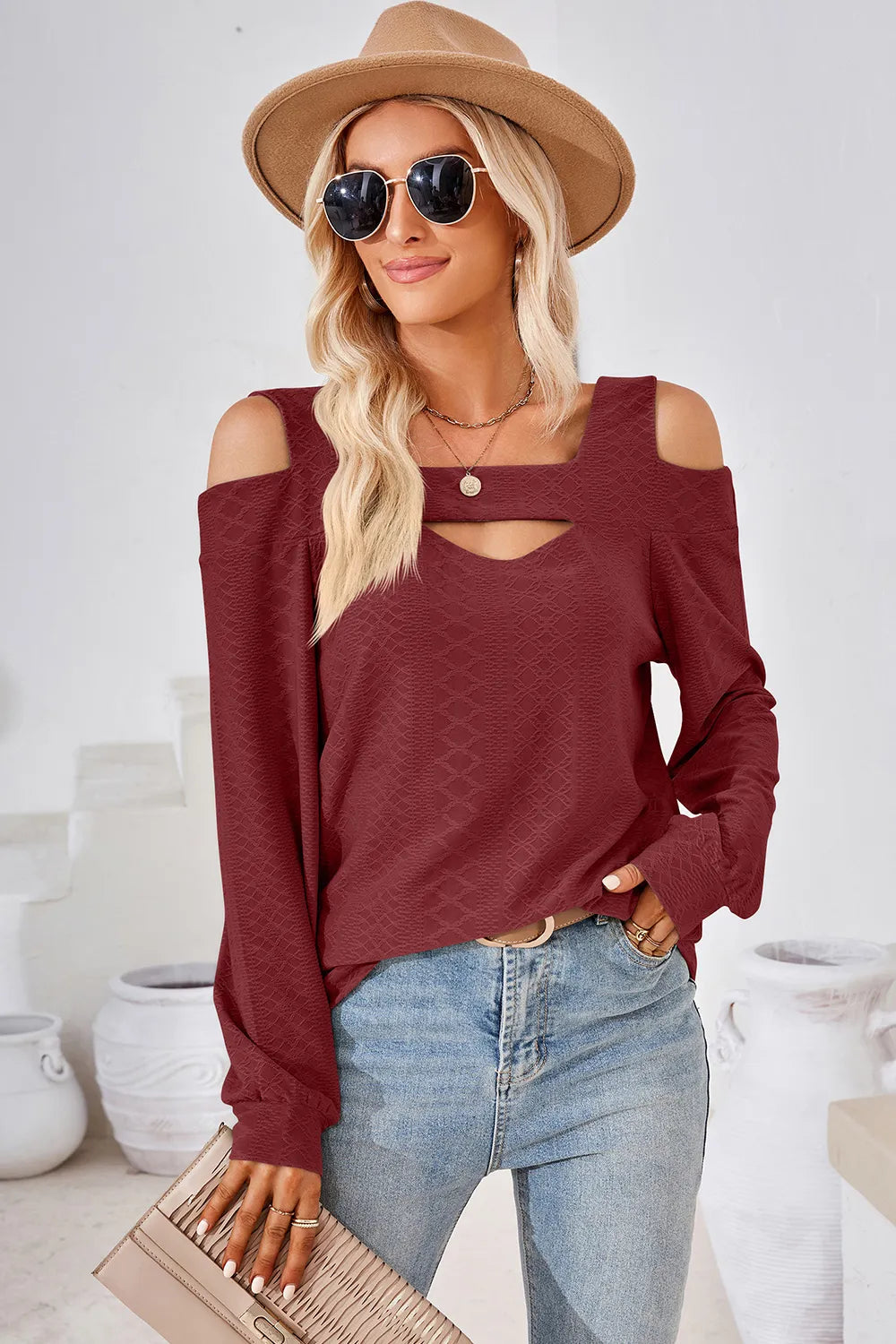 Cutout Square Neck Cold Shoulder T-Shirt – Trendsi | ClozArt