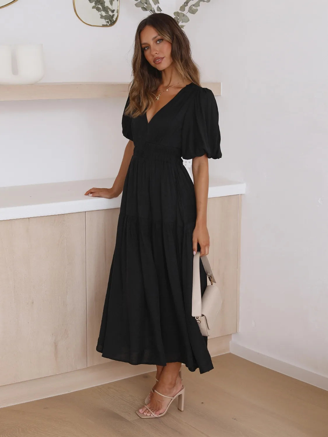 Tiered Surplice Half Sleeve Midi Dress – Trendsi | ClozArt
