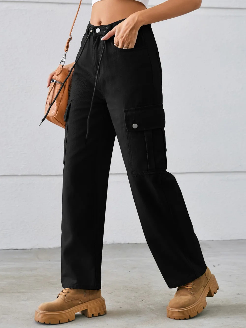 Drawstring Mid-Rise Waist Straight Cargo Jeans – Trendsi | ClozArt