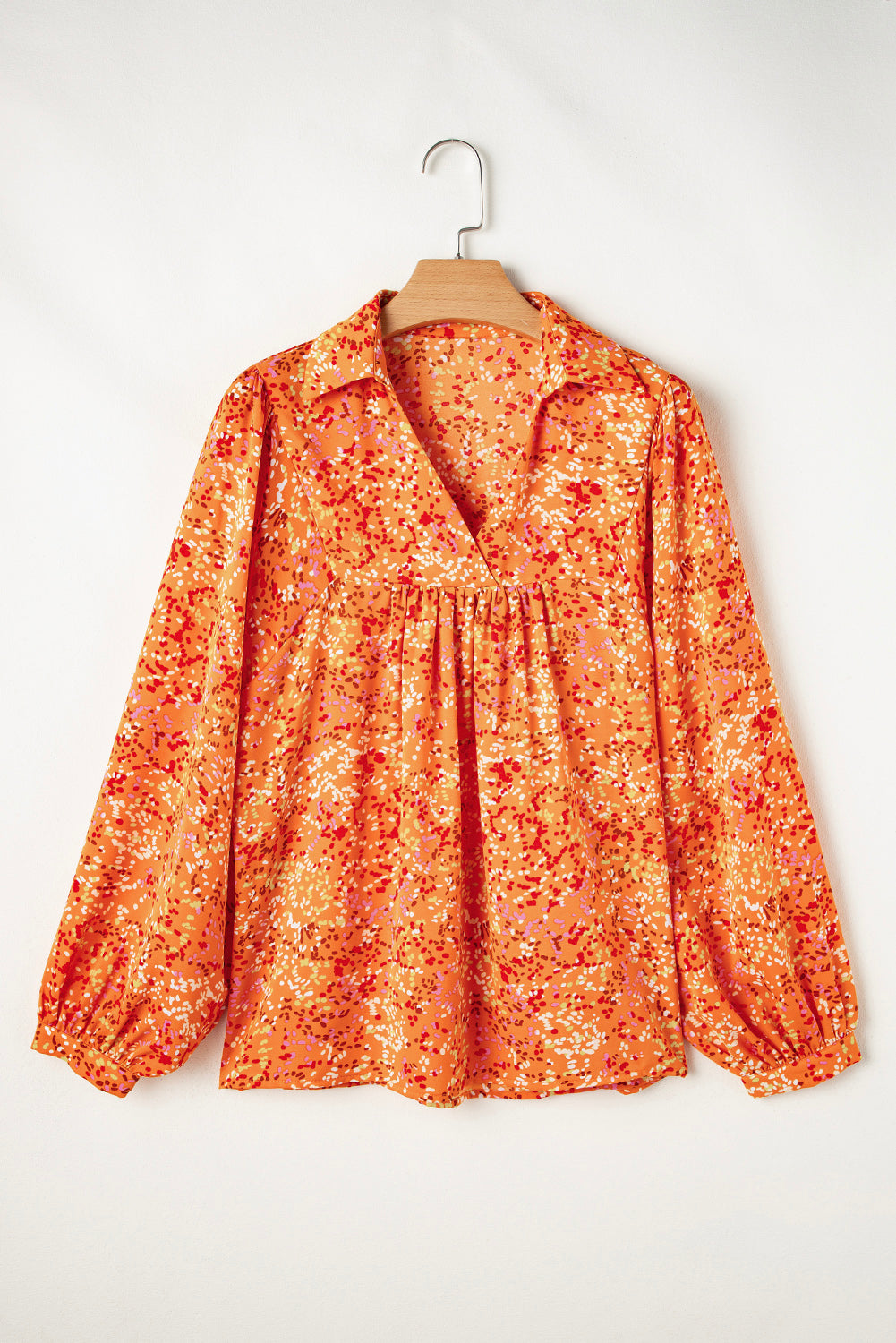 Orange Abstract Print Loose Fit Collared V Neck Babydoll Blouse – Shewin | ClozArt