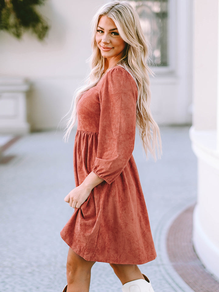 Square Neck Three-Quarter Sleeve Mini Dress – Trendsi | ClozArt
