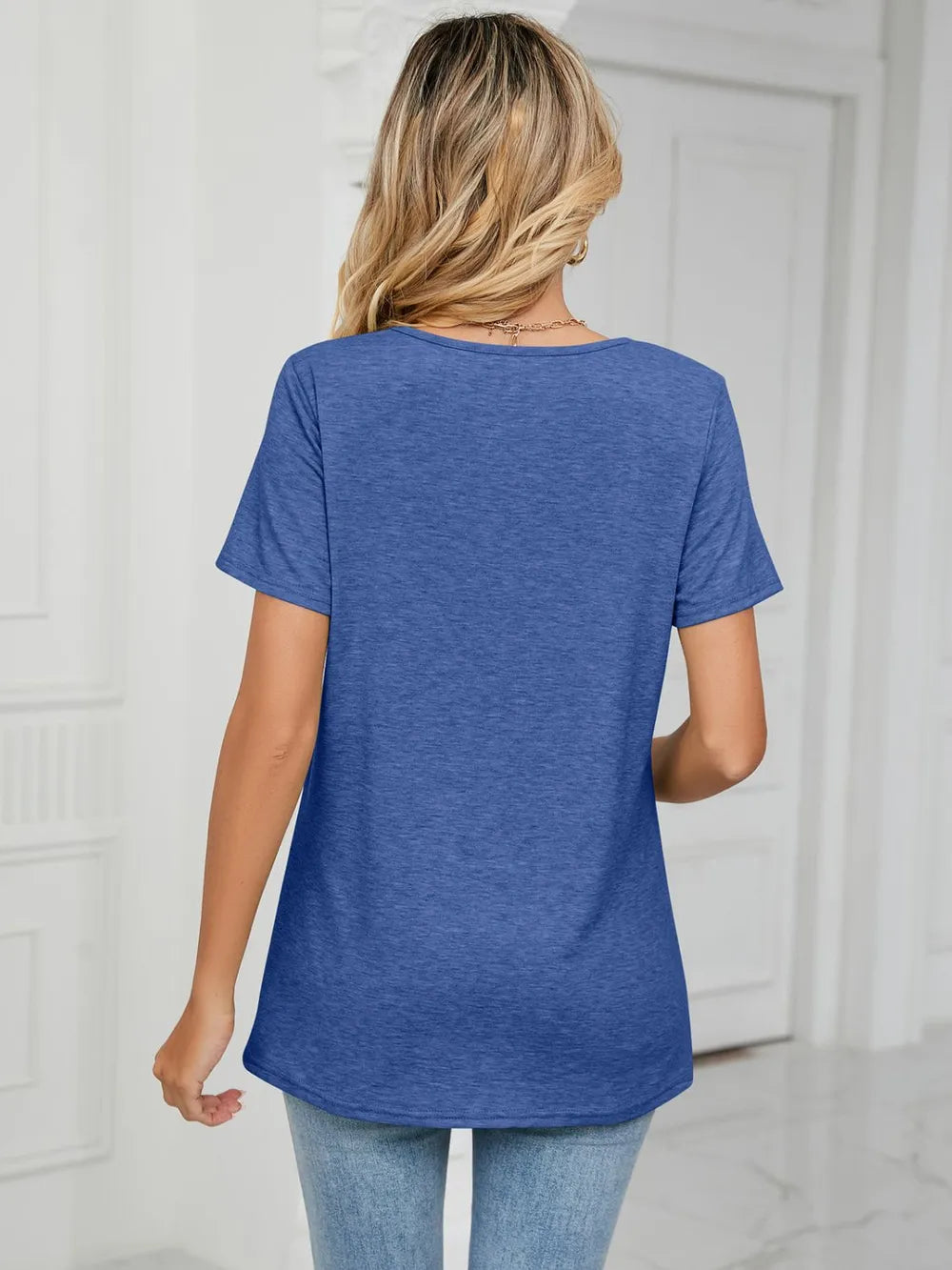 Ruched V-Neck Short Sleeve T-Shirt – Trendsi | ClozArt
