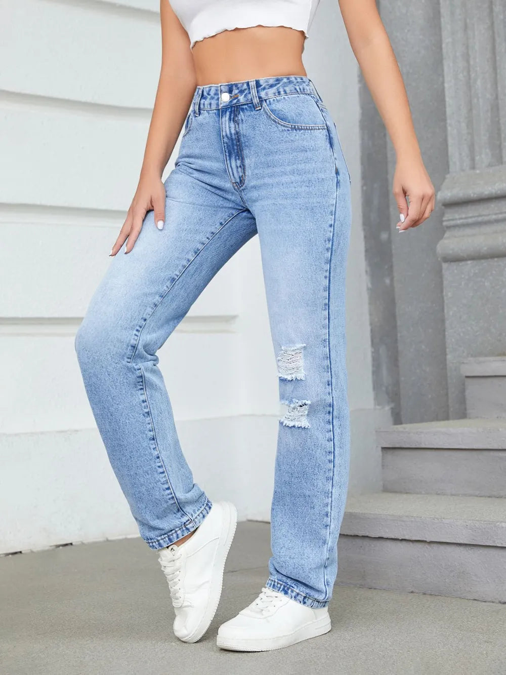 Distressed Jeans with Pockets – Trendsi | ClozArt