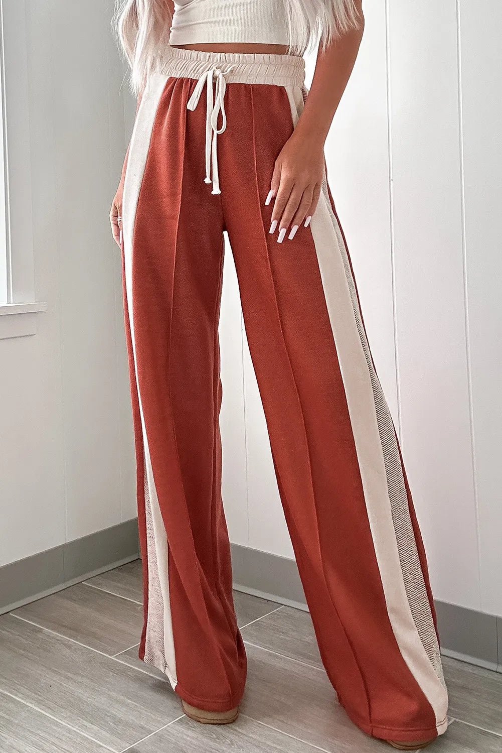 Drawstring Contrast Wide Leg Pants – Trendsi | ClozArt