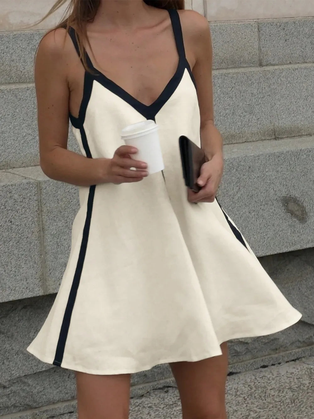 Contrast Trim V-Neck Mini Cami Dress – Trendsi | ClozArt