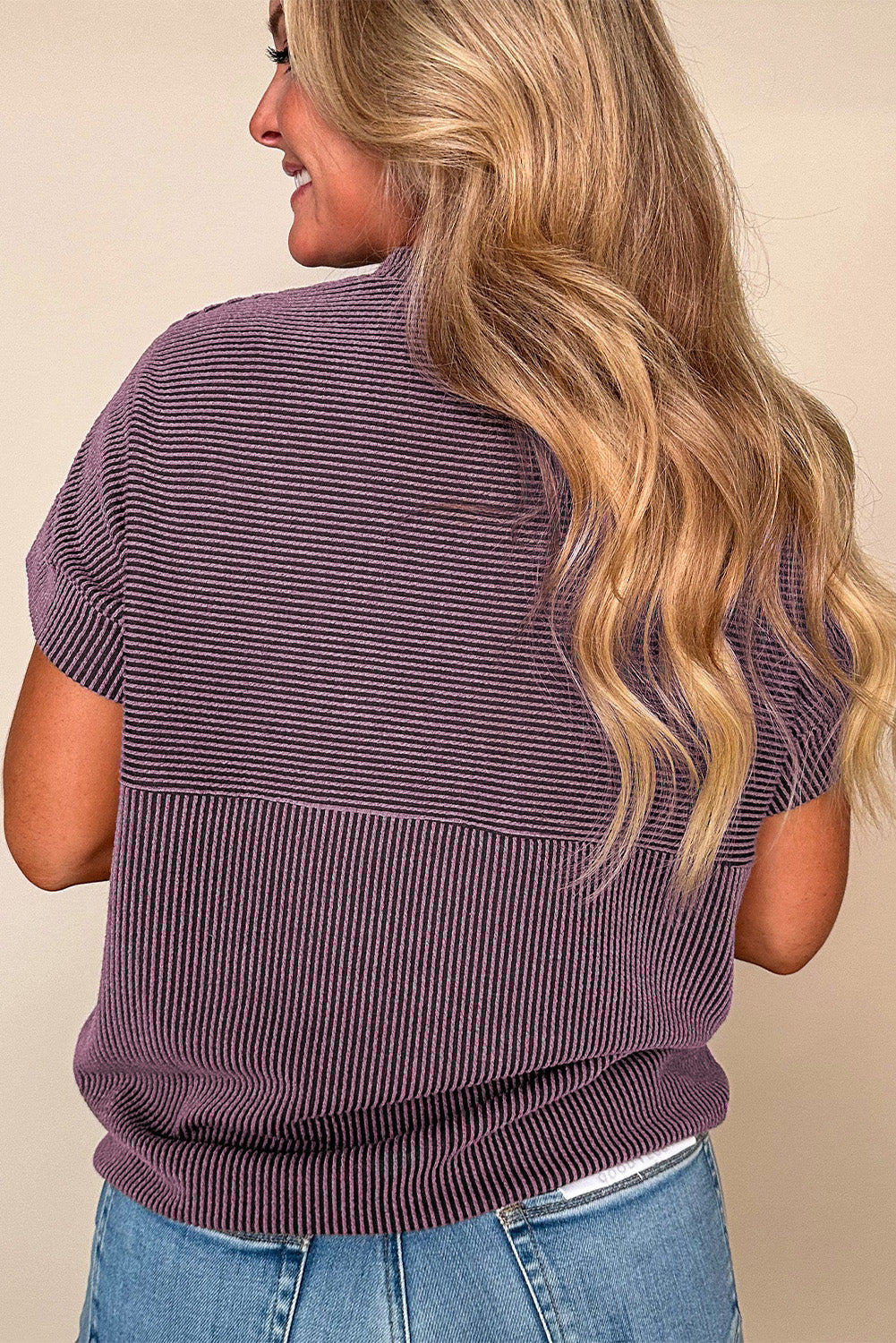 Myosotis Plain Corded Mock Neck T Shirt – Shewin | ClozArt