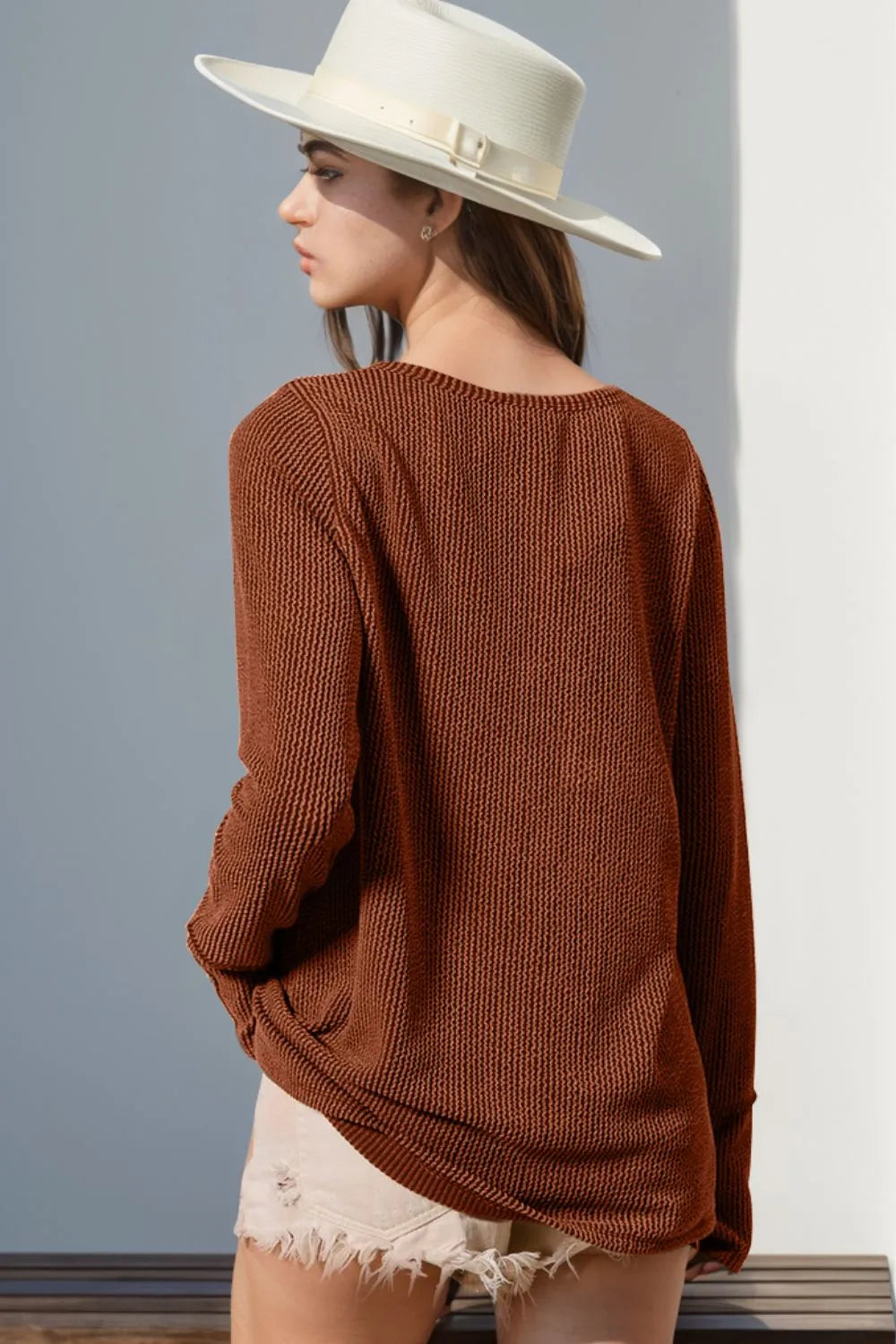 Double Take Full Size Notched Thumbhole Long Sleeve T-Shirt – Trendsi | ClozArt