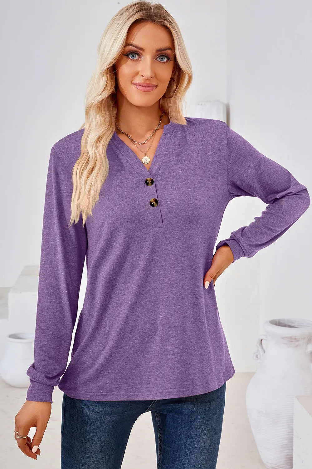Notched Long Sleeve T-Shirt – Trendsi | ClozArt