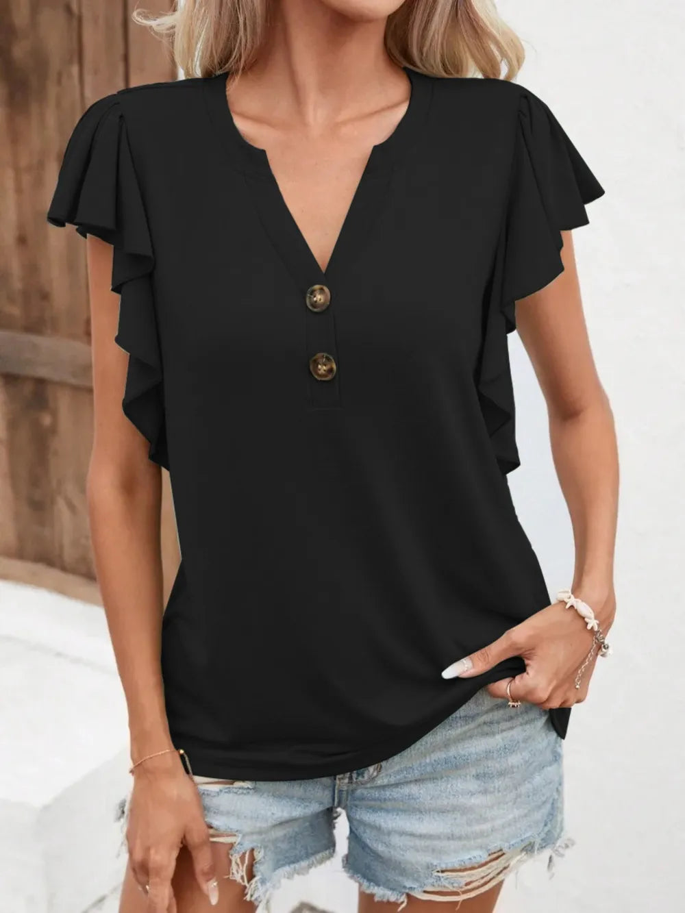 Notched Cap Sleeve T-Shirt – Trendsi | ClozArt