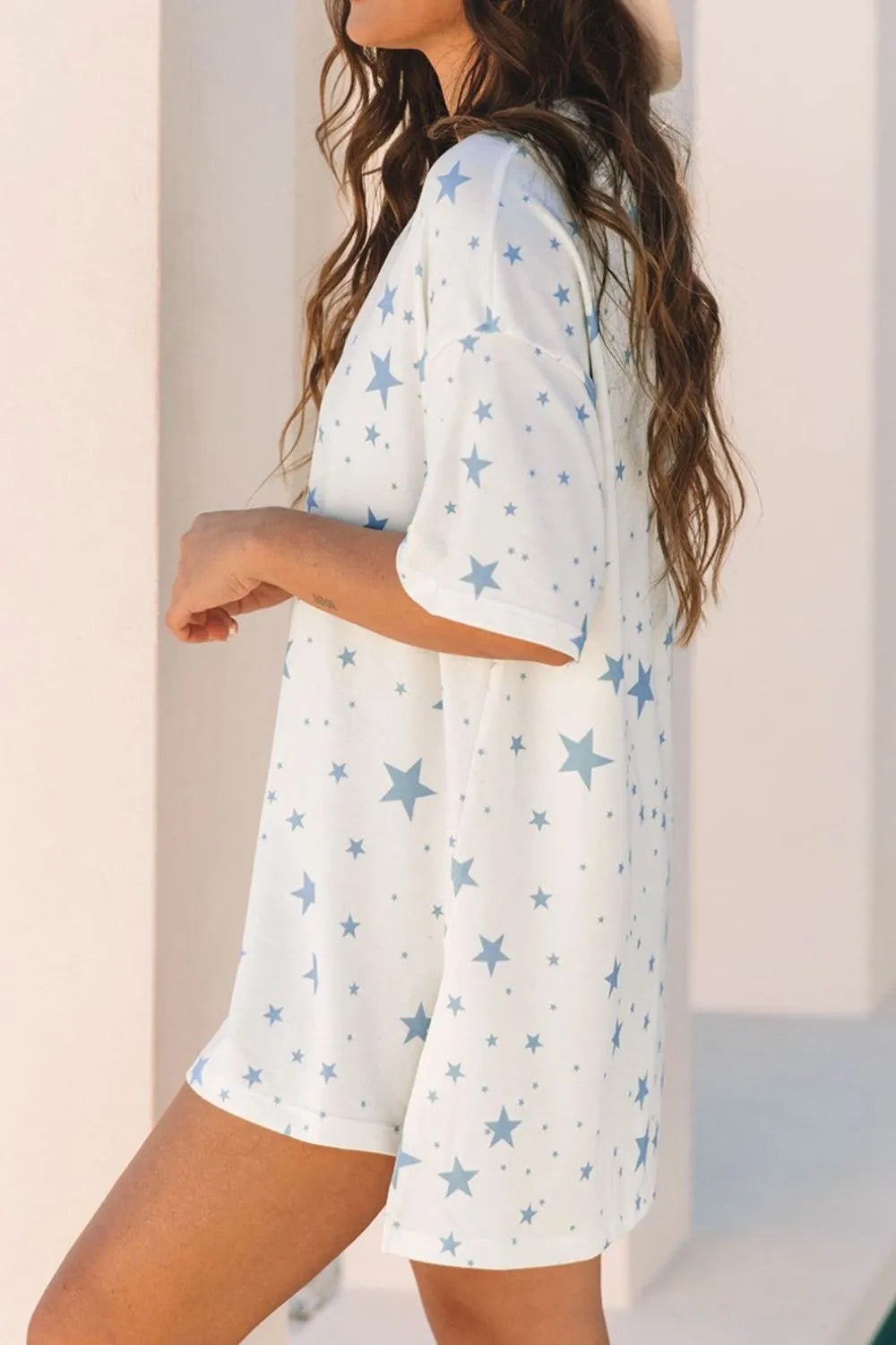 Stars Print Drop Shoulder Oversized T Shirt with Slits – Trendsi | ClozArt