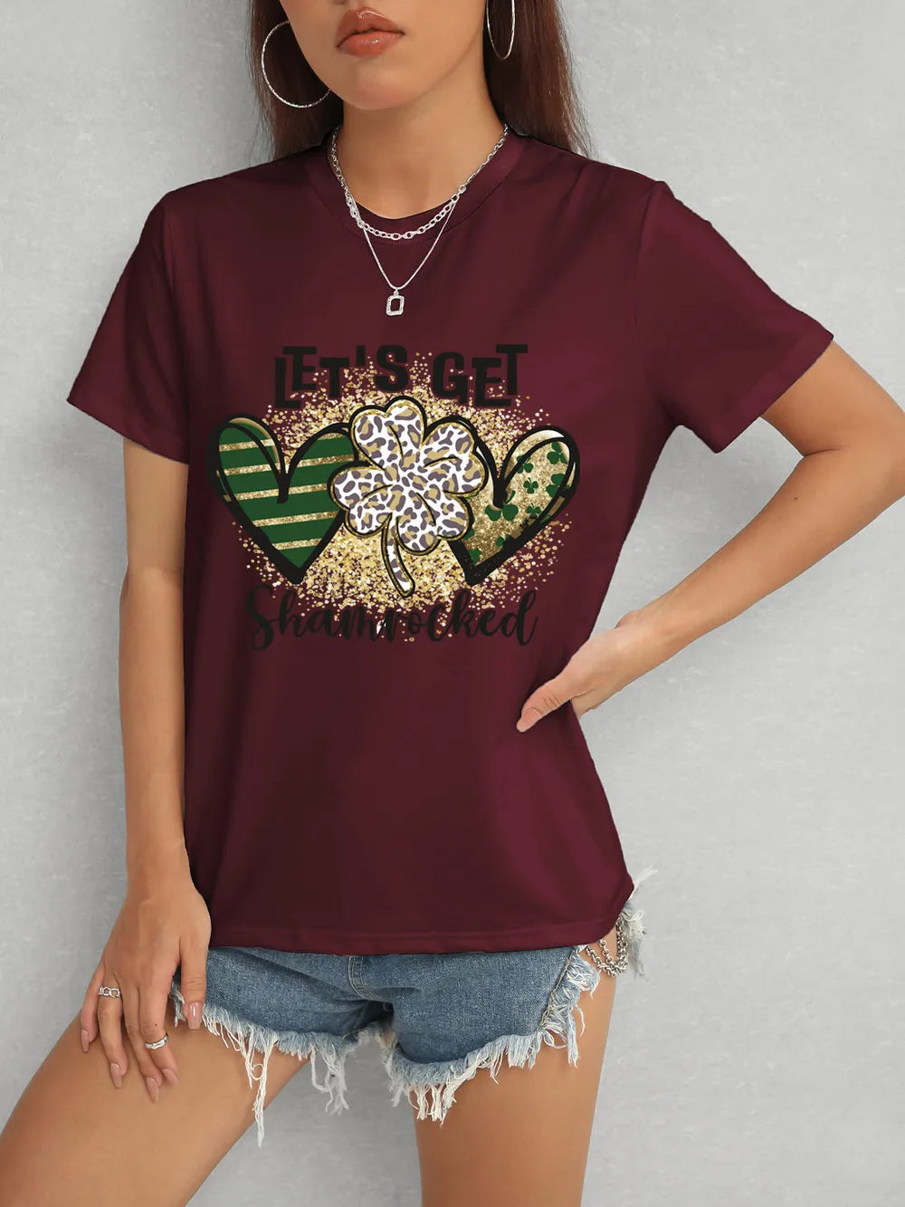 Lucky Clover Round Neck Short Sleeve T-Shirt – Trendsi | ClozArt