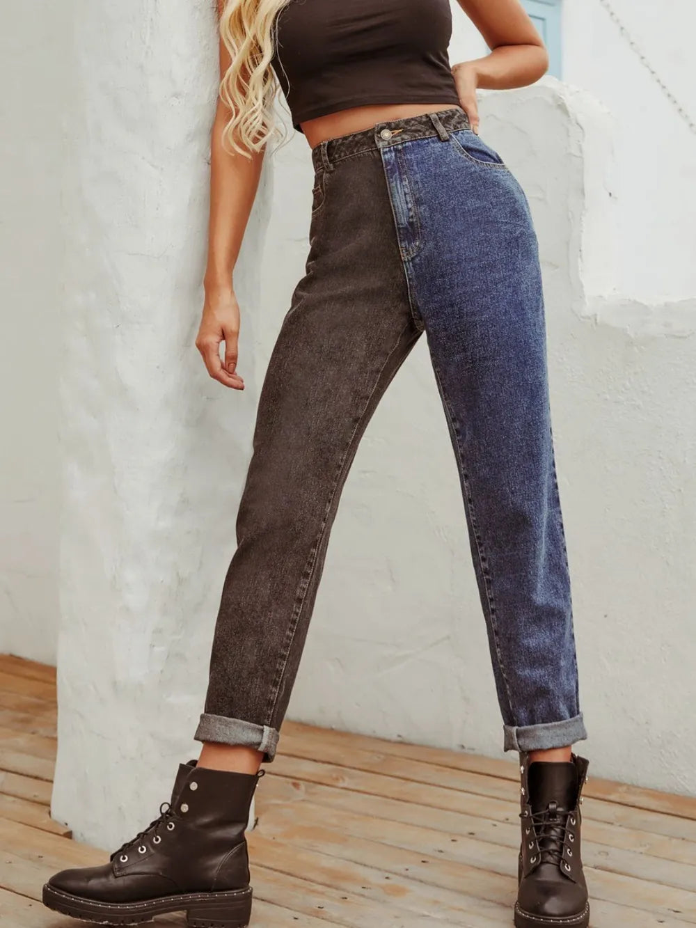 Two Tone Straight Leg Jeans – Trendsi | ClozArt
