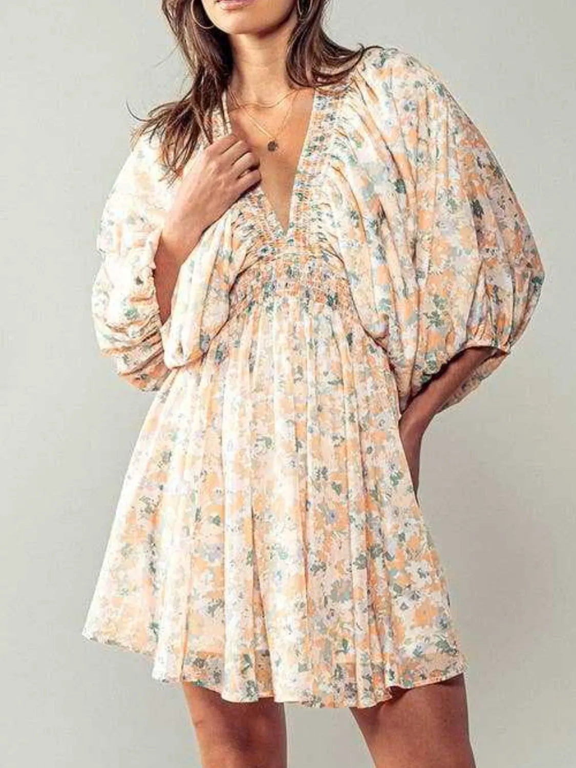 Floral V-Neck Balloon Sleeve Dress – Trendsi | ClozArt