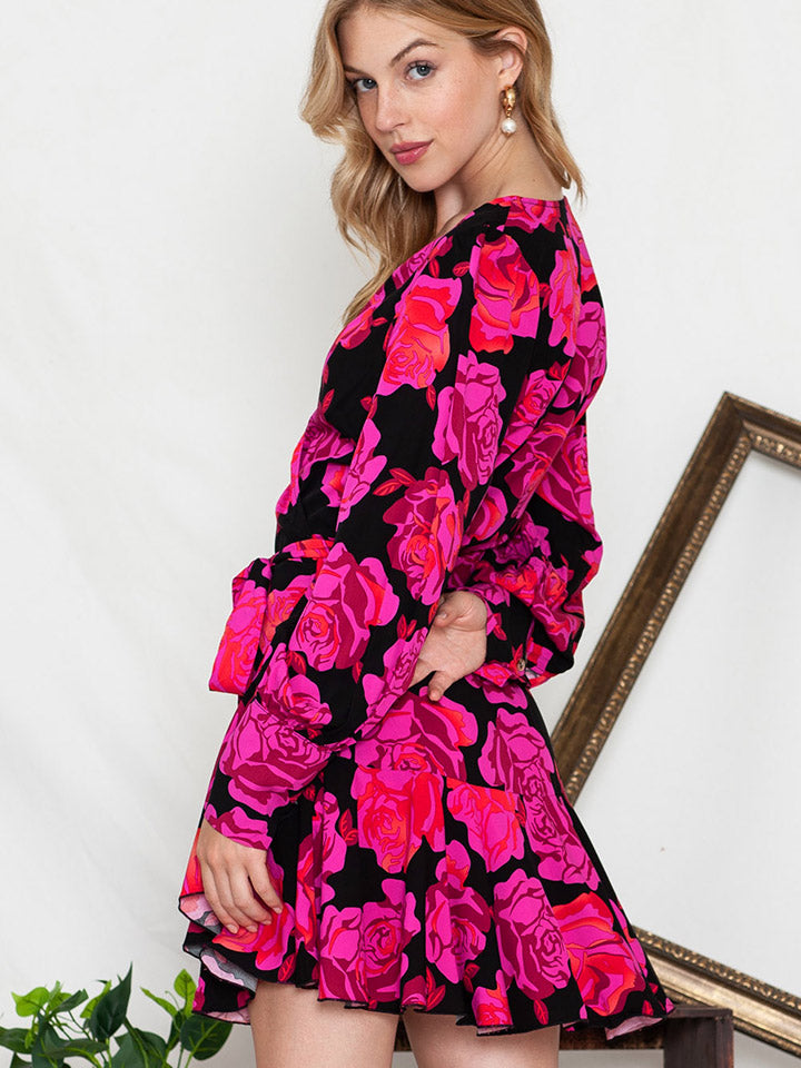 Floral Print Surplice Neck Long Sleeve Dress – Trendsi | ClozArt