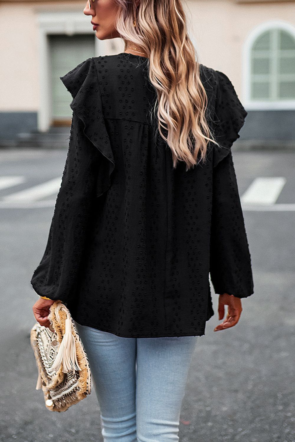 Devine Ruffle Trim Balloon Sleeve Blouse – Trendsi | ClozArt