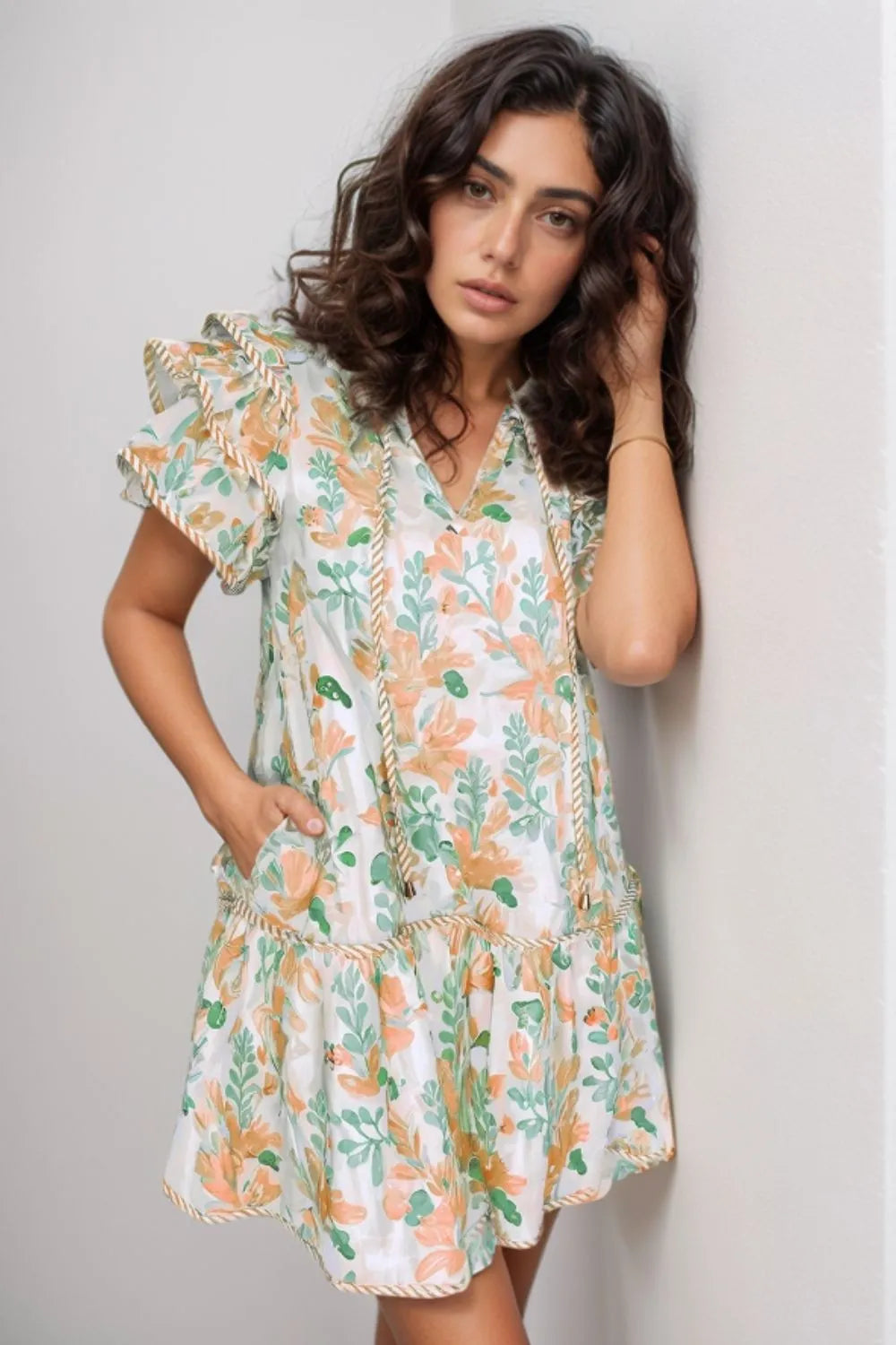 Floral Tie Neck Layered Short Sleeve Dress – Trendsi | ClozArt