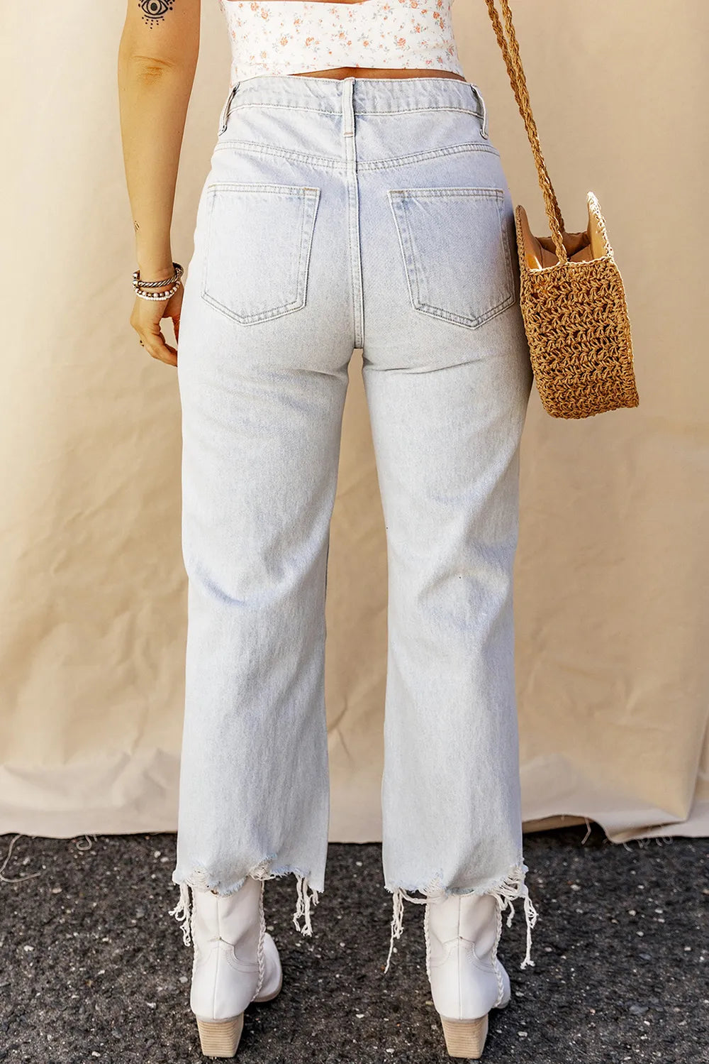 Distressed Raw Hem Jeans with Pockets – Trendsi | ClozArt