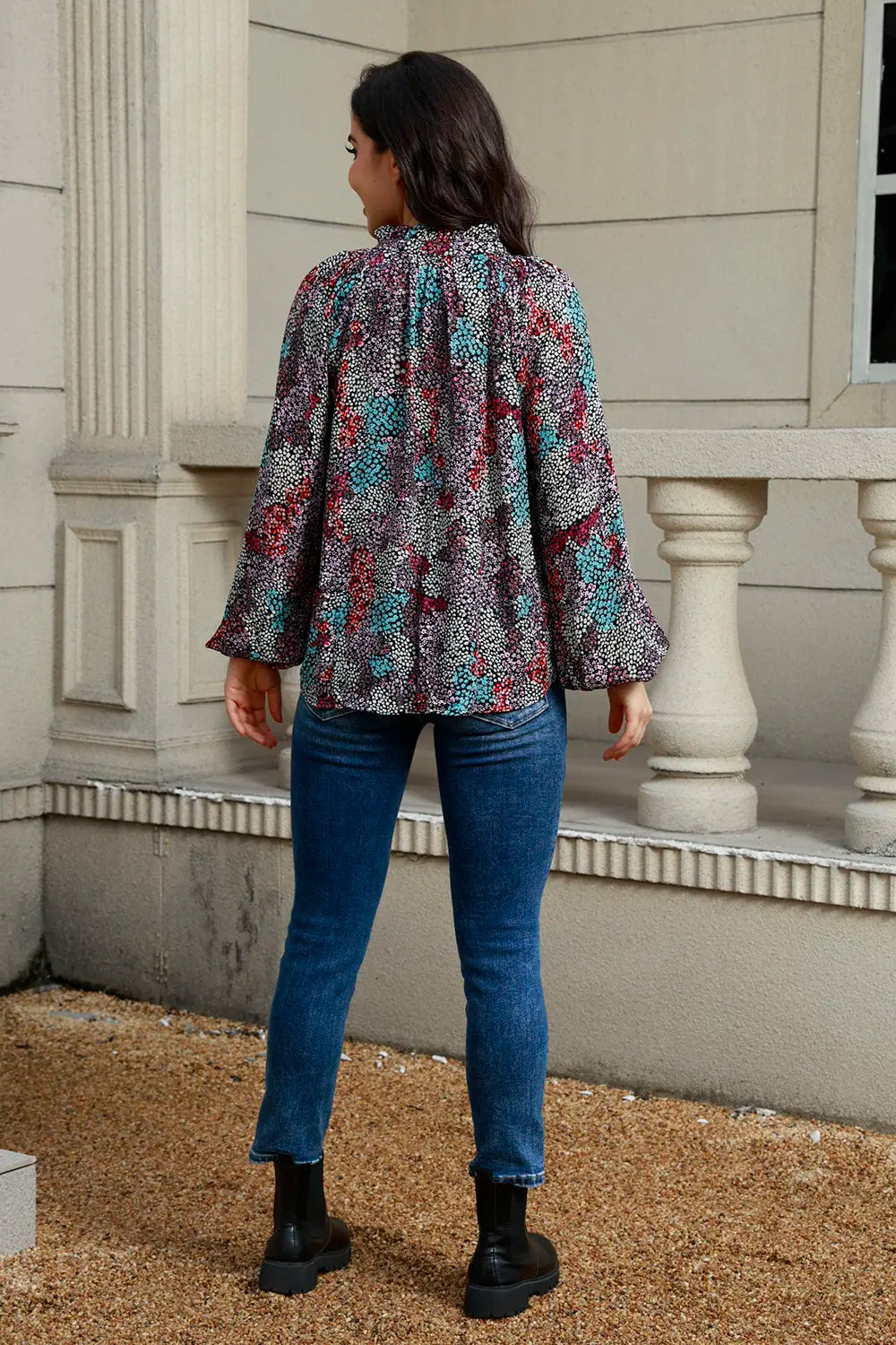 Tie Neck Heathered Balloon Sleeve Blouse – Trendsi | ClozArt