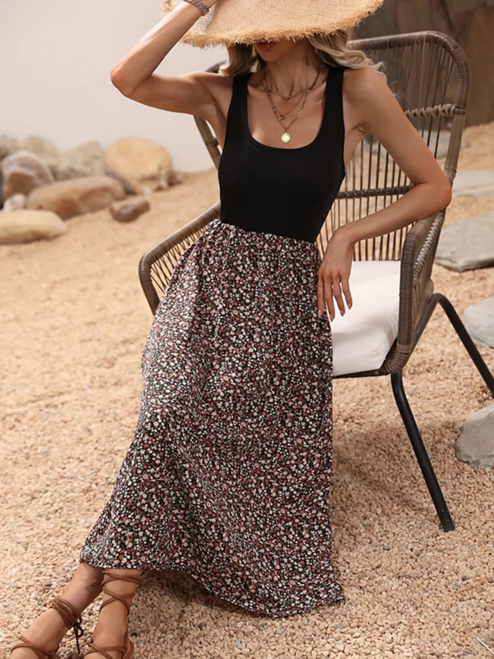 Scoop Neck Wide Strap Printed Dress – Trendsi | ClozArt