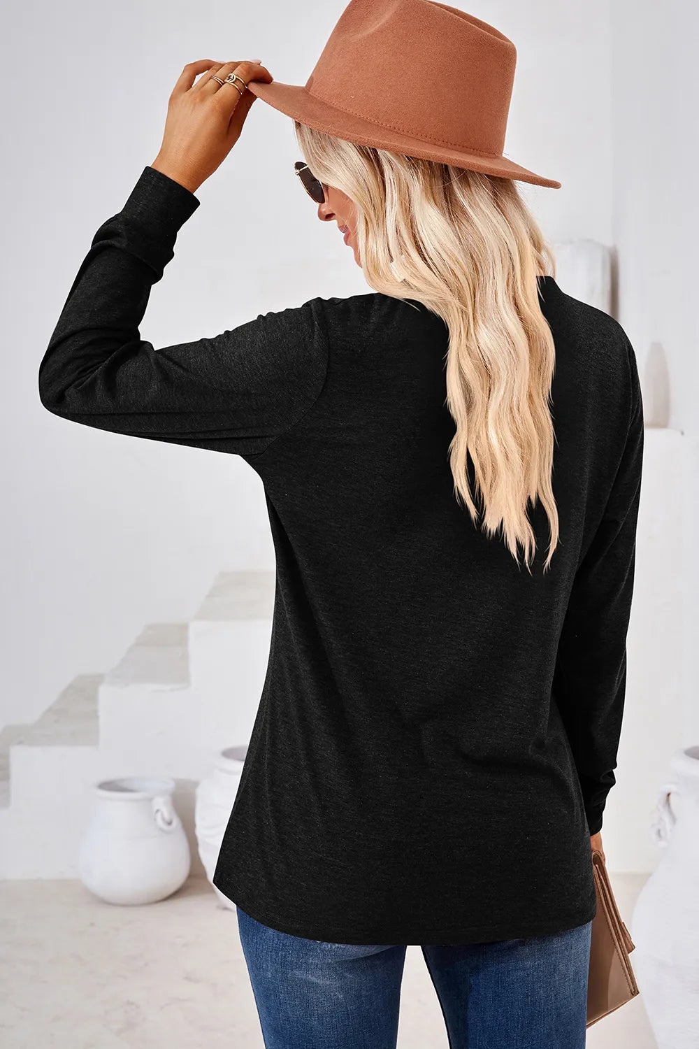 Notched Long Sleeve T-Shirt – Trendsi | ClozArt