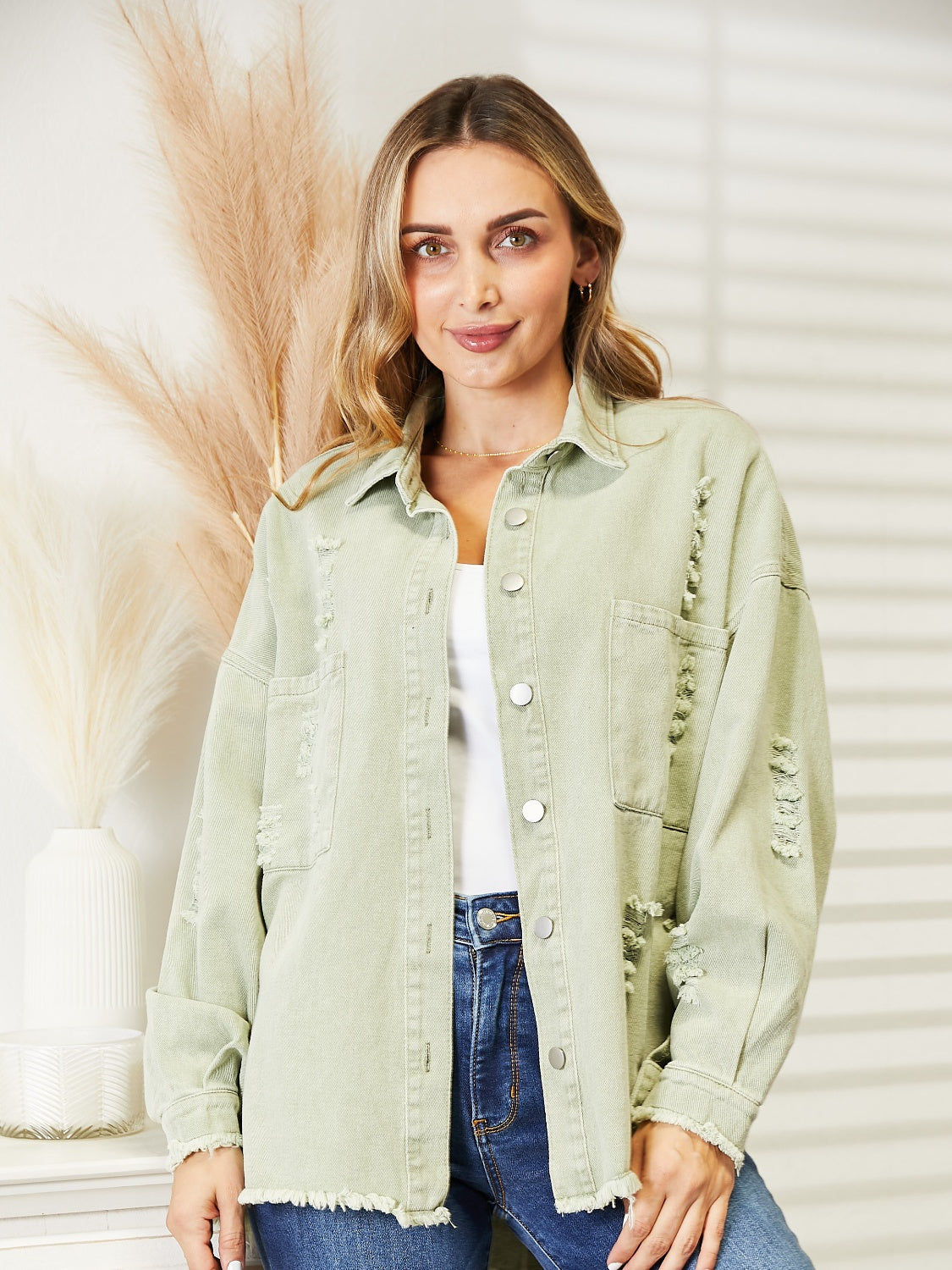 Distressed Raw Hem Denim Jacket – Trendsi | ClozArt